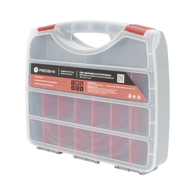 Caja Organizadora con 21 Divisiones Fabricada en Plástico de Alta Resistencia de 38x31x7 cm.