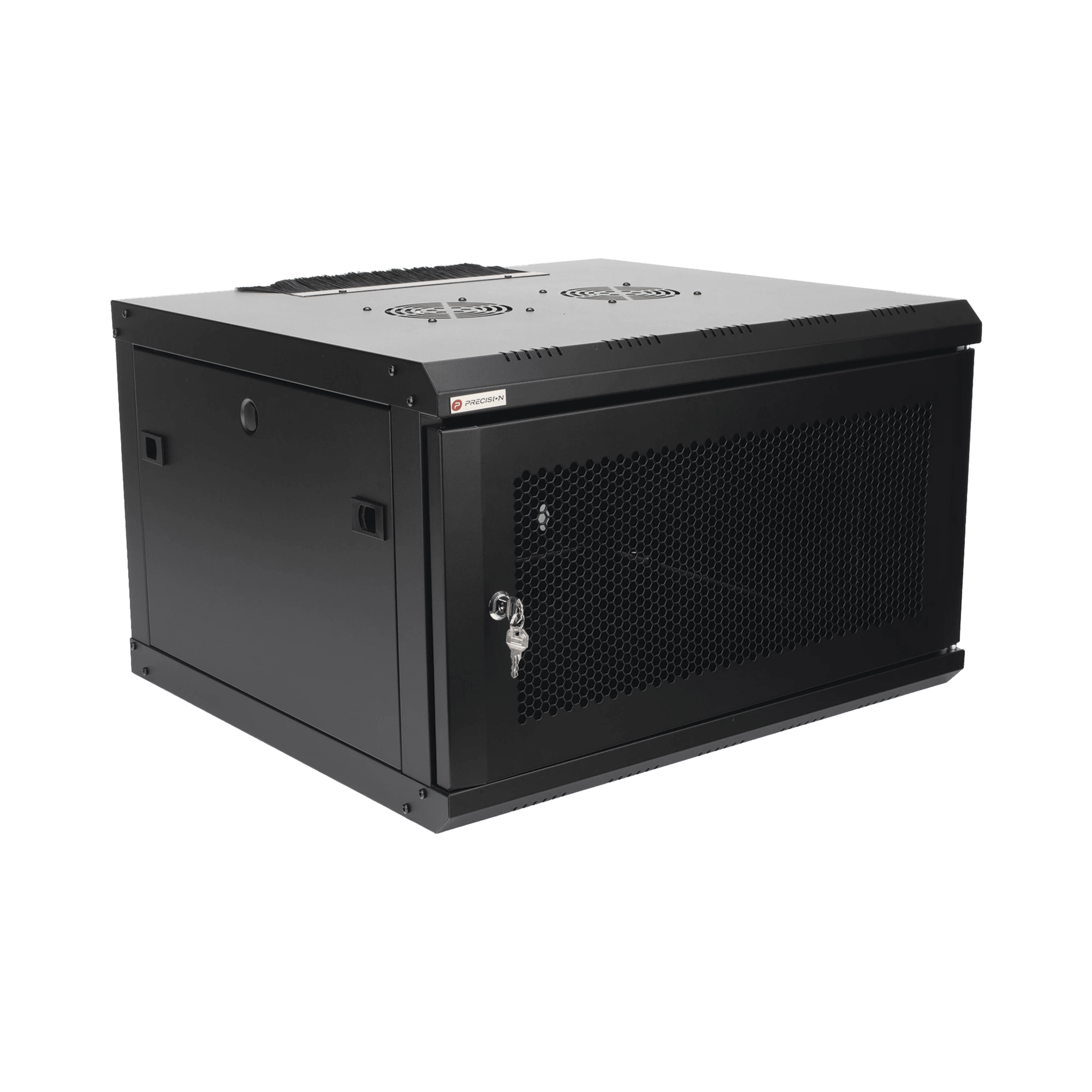 Gabinete de Pared 19 Pulgadas / 6U / 600 x 550 x 368 mm (23.6 x 21.7 x 14.5 in) / Acero SPCC RAL 9004 / Carga Estática 60 kg / IP20 Interior / Ventiladores CA / Panel Cepillo para Cables