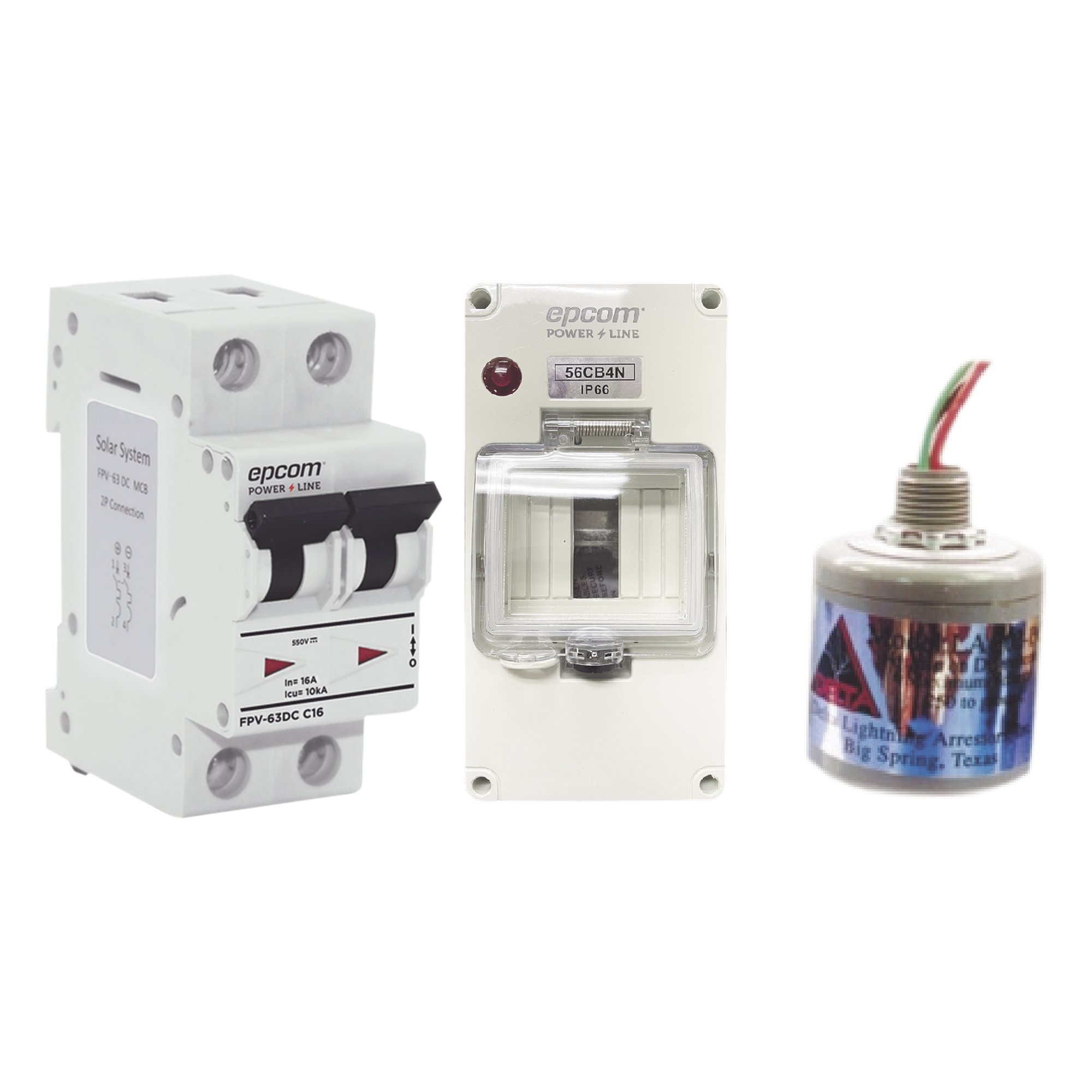 Kit de Centro de Carga Para Corriente Directa, Breaker de hasta 800 Vcc de 32 A con Supresor de Descargas Atmosféricas. — EPCOM POWERLINE · SKU PL32ACD
