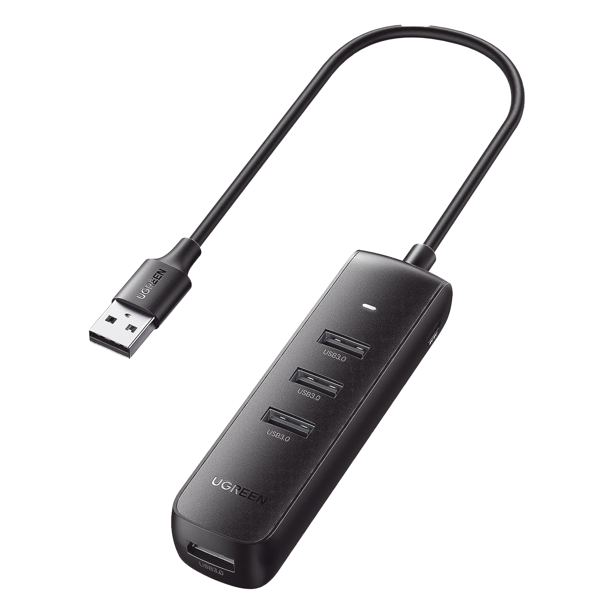 HUB USB-A 3.0 4 en 1 | 4 Puertos USB-A 3.0 (5Gbps) | Cable de 25 cm | Indicador Led | Ideal para Transferencia de Datos | Entrada USB-C para alimentar equipos de mayor consumo como discos duros | Color Negro. — UGREEN · SKU 10915