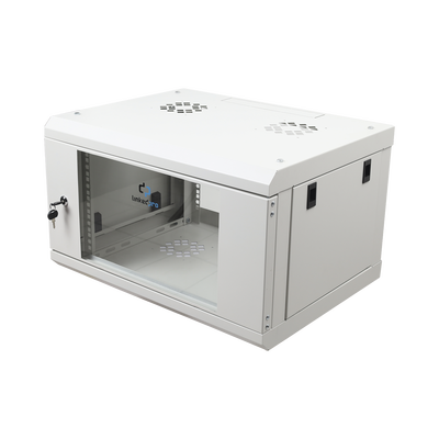 Gabinete de Pared de 6U con Puerta de Cristal Templado, 455 mm de Profundidad Total, Rack de 19'', Acero Reforzado Color Gris Mate