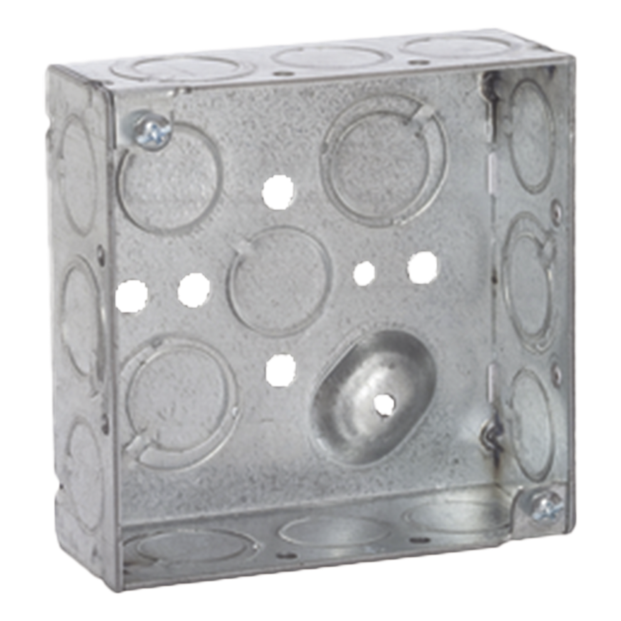 Caja Cuadrada 4 x 4"/Profundidad 1- 1/2"/ 10 Entradas de 1/2" y 6 TKO (1/2"-3/4"). — RACO · SKU HUB189