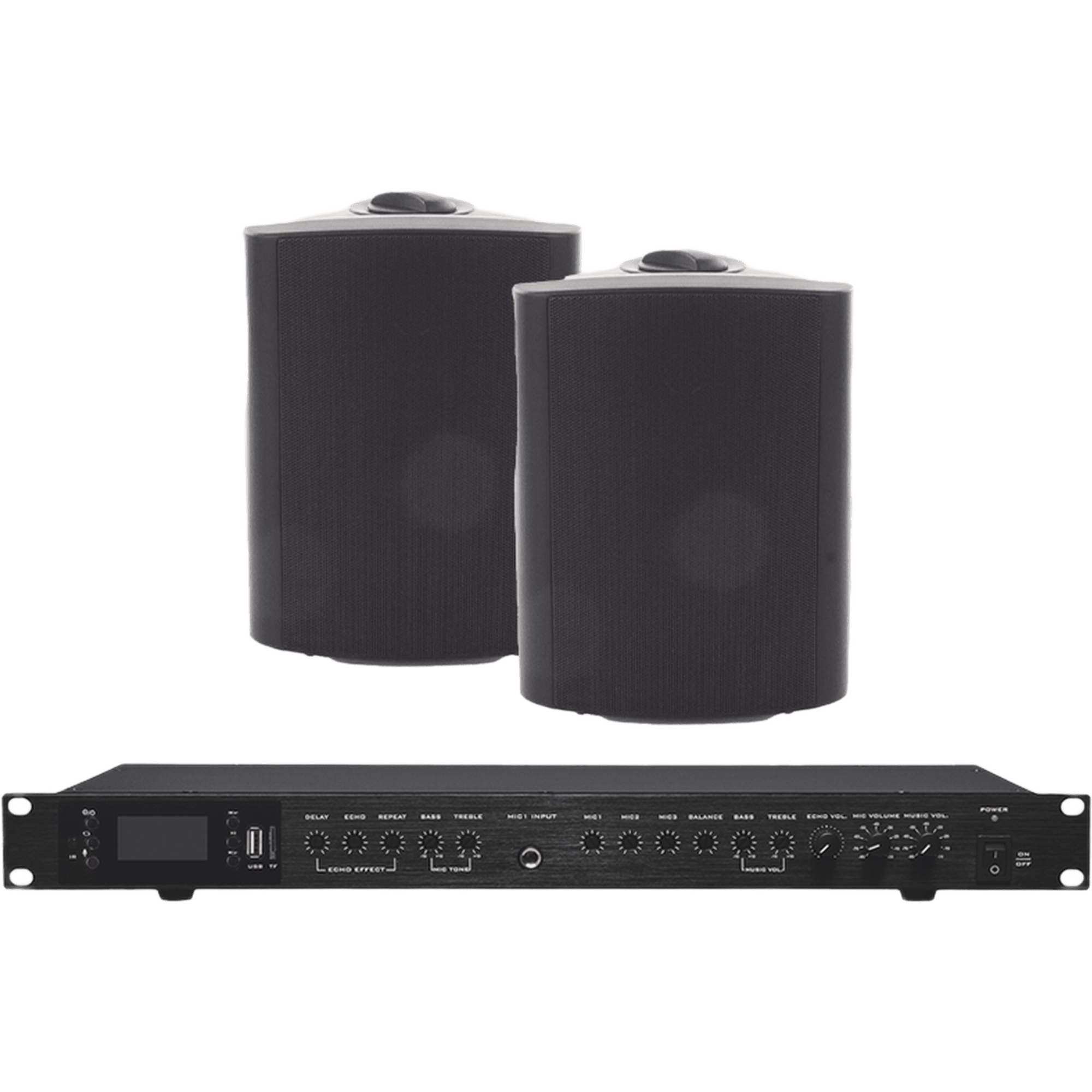 Amplificador de Audio con 2 Bocinas OL-5BK | 2 x 60W | Baja Impedancia 4 - 8Ω | Reproductor Bluetooth, USB, SD | Efectos Integrados Delay, Echo, Repeat