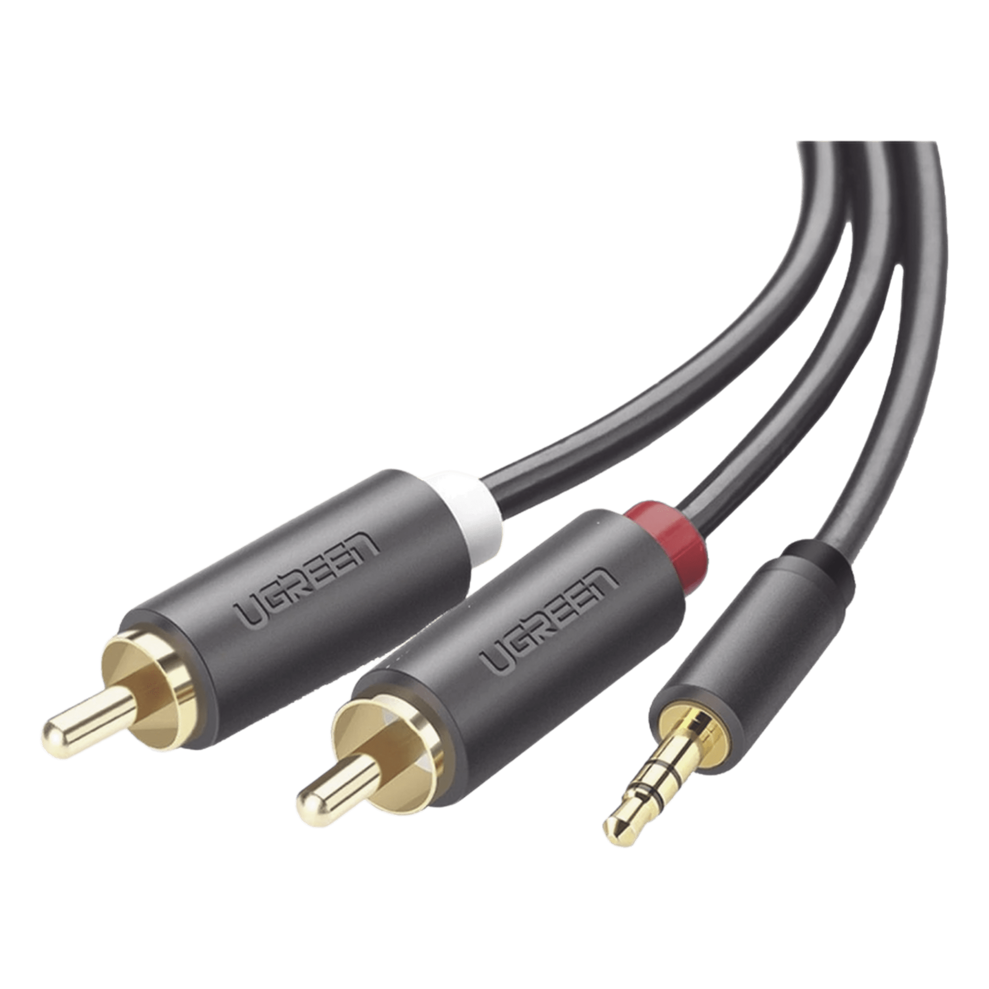 Cable Adaptador de 3.5mm Macho a 2 RCA Macho / 5 Metros (16.40 Pies) / Color Gris / Blindaje Múltiple / ABS / Alta Calidad — UGREEN · SKU 10513