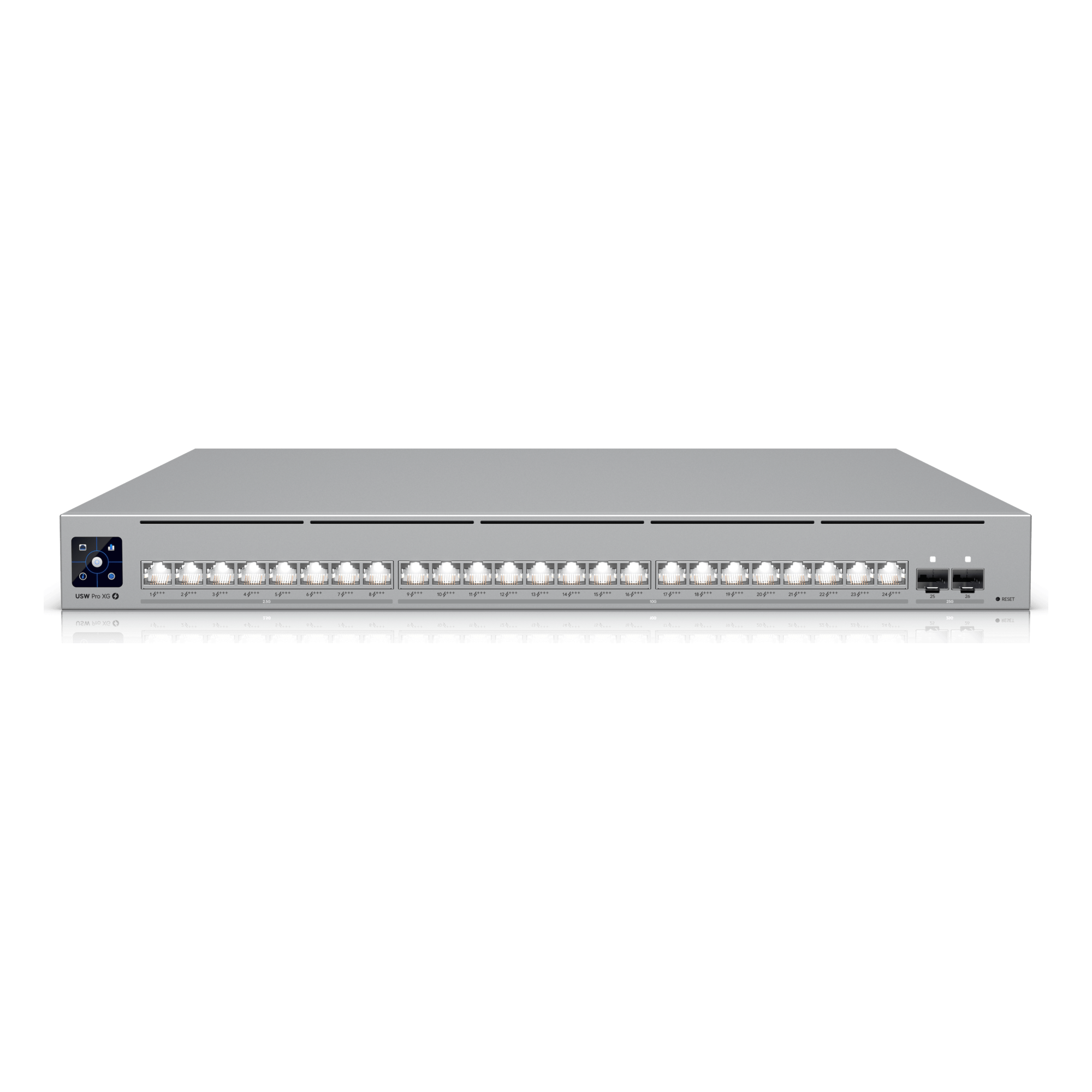 UniFi Switch USW-Pro-XG-24-PoE / Capa 3 / 24 puertos PoE+++ (16 × 10 GbE, 8 × 2,5 GbE) + 2 puertos SFP28 25 G / 720 W PoE total — UBIQUITI · SKU USW-PRO-XG-24-POE