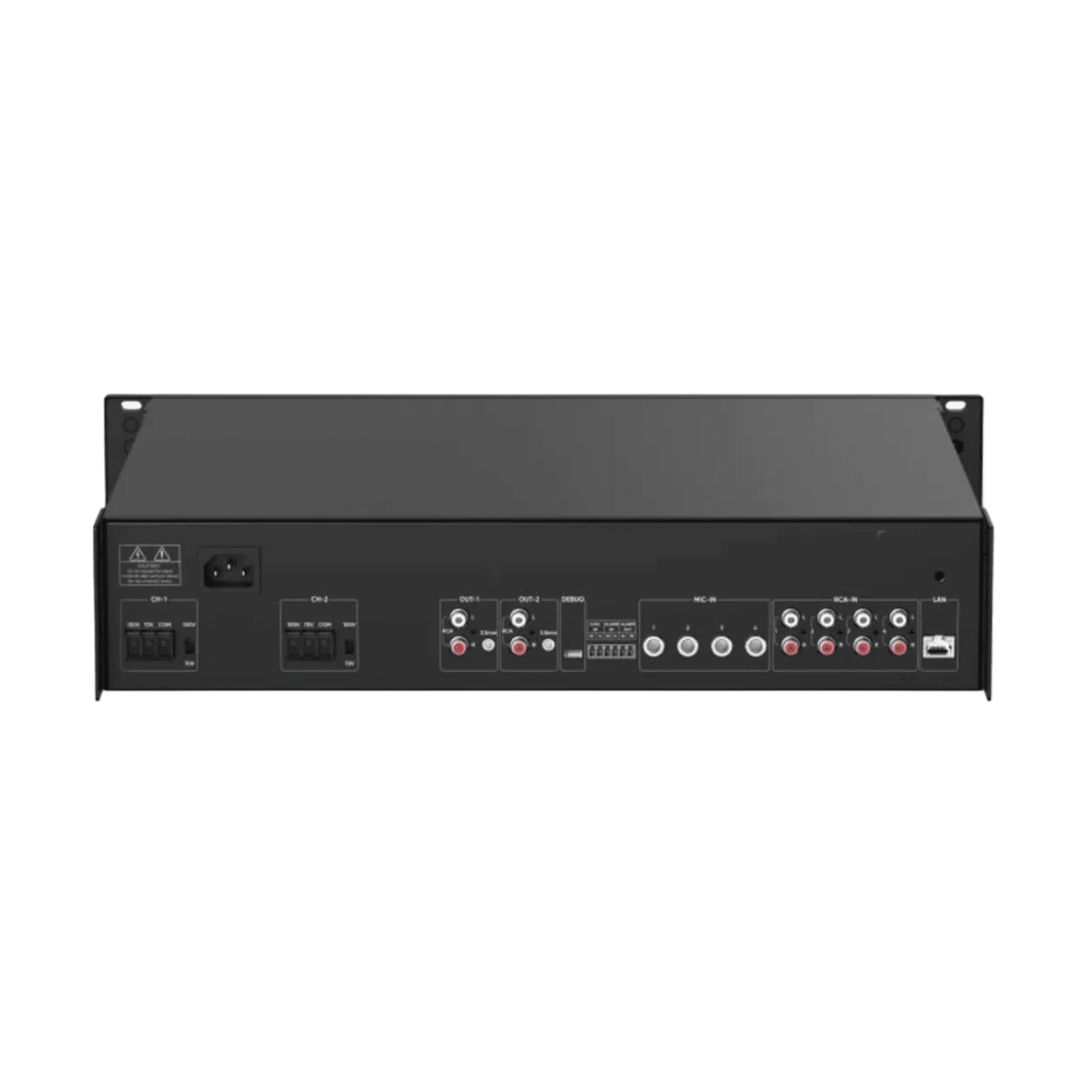 Amplificador de audio | 2 zonas de 250W | 100V/70V | Calendarización de eventos | Biblioteca de Materiales de Audio | Entrada de Alarma | Hik-connect /Hikcentral profesional