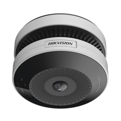 (HikFire) Mini Fisheye IP 4 Megapixel con Detector de Humo Puntual  / Autónomo / Entrada y Salida de Alarma / 15 mts IR / PoE / WDR 120 dB / Alarma de 85 dB / MicroSD 128GB / Compatible con Hik-Connect — HIKVISION · SKU HF-VS409