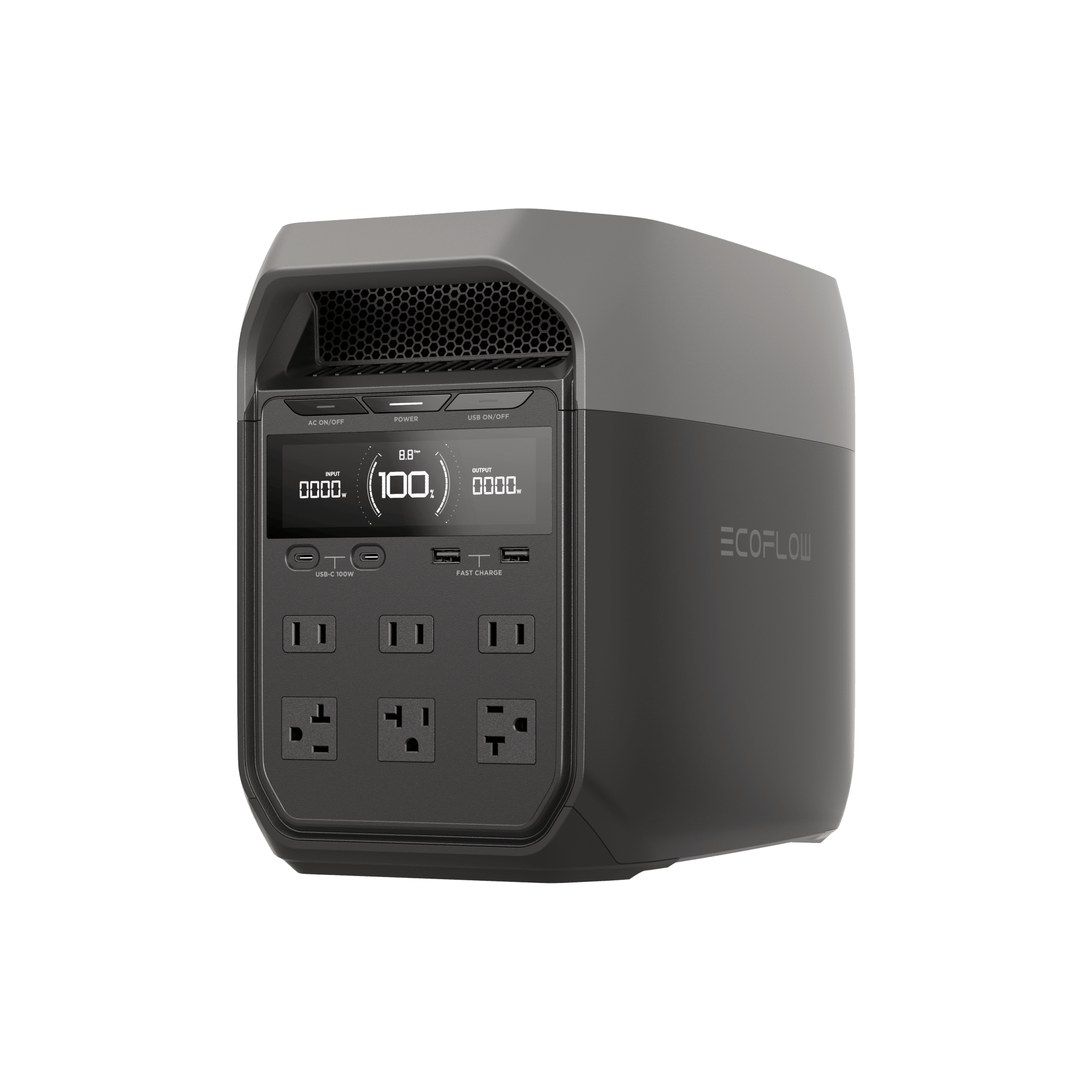 Estación de Energía Portátil Delta 3 1024Wh Litio LFP / 6 AC 1800 W (Max. 2600W con X-Boost) / 4 USB-C 100W / Capacidad para Aumentar Respaldo / Cargador de Coche 10A a 12.6V / Conectividad WiFi y Bluetooth (App) / Carga Solar 500W Max.