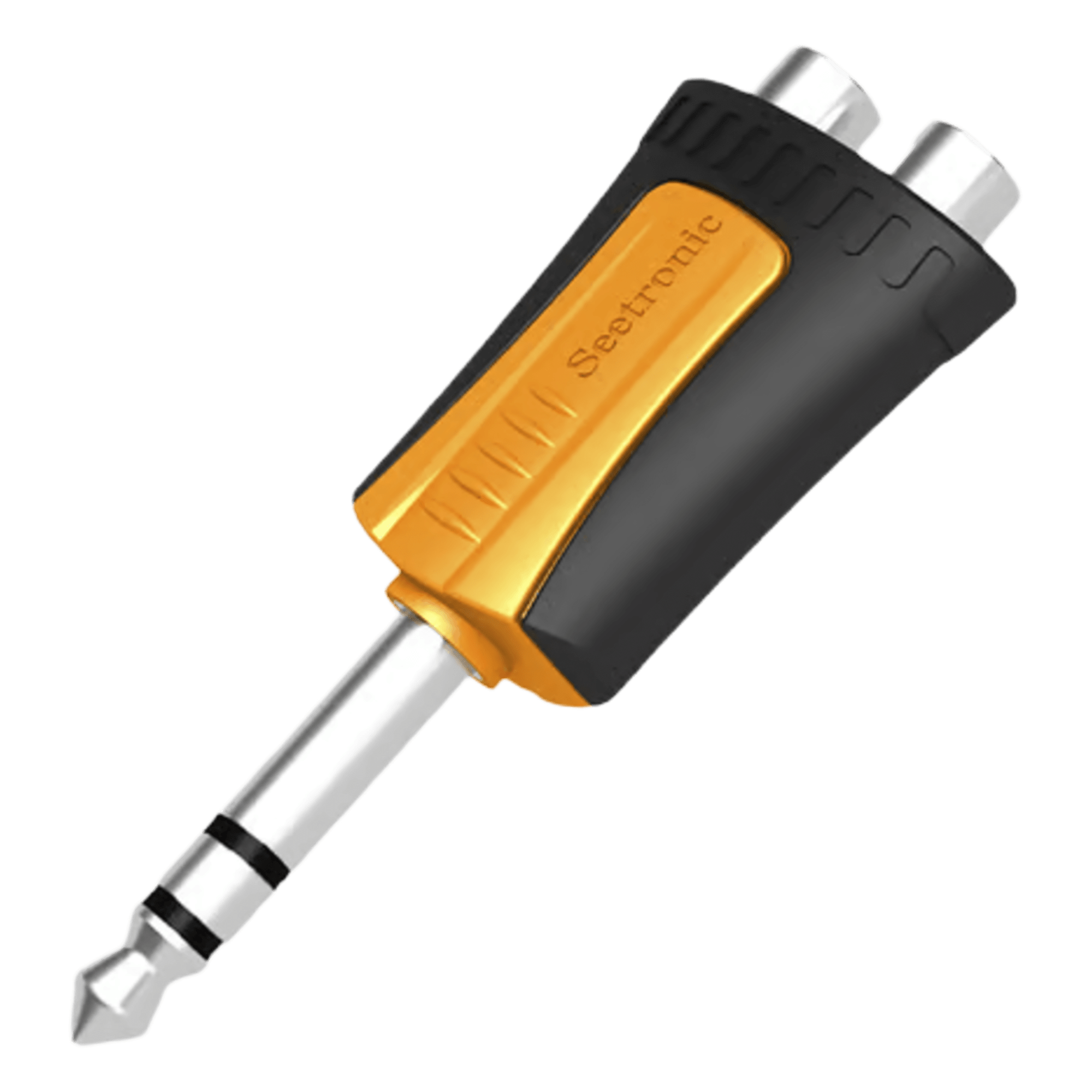 Conector Estéreo | 1/4in - 2 x RCA hembra | Adaptador de Carcasa de Plastico | — SEETRONIC · SKU MP3-2RF