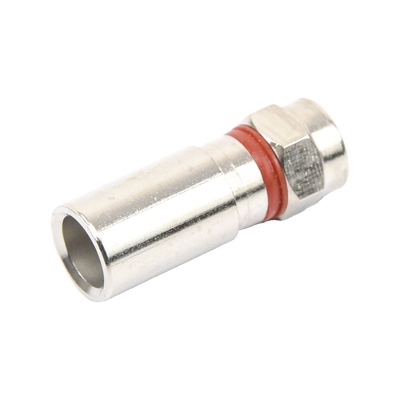 Conector F Macho de Compresión, Metálico para cable RG-6, Cuerpo de Bronce Niquelado.