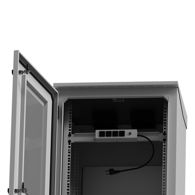 Gabinete de Exterior con Rack de 19" de 16U con Ventiladores y Termostato, Se envía el Gabinete Armado. (Montaje a poste o torre se vende por separado).