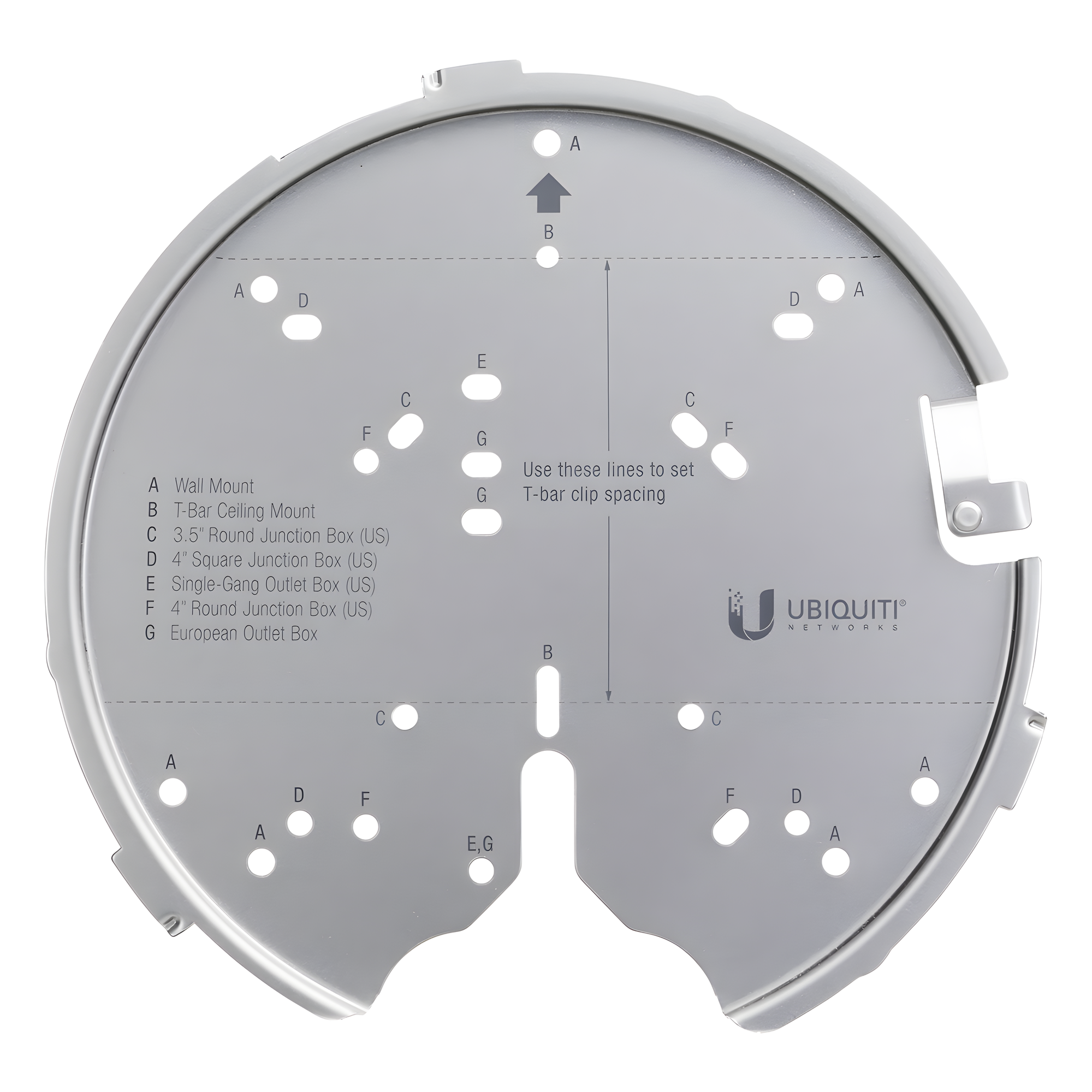 Montaje profesional para Access Points UniFi de plato (AC-PRO/AC-LR/AC-HD/U6-LR/U6-PRO/otros). — UBIQUITI · SKU U-PRO-MP