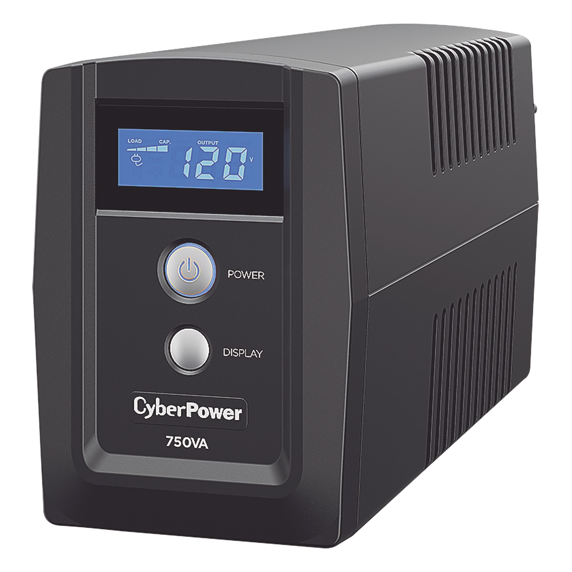 UPS de 750 VA/300 W, Topología Línea Interactiva, Entrada 120 Vca NEMA 5-15P, y 6 Salidas NEMA 5-15R, Con Regulador de Voltaje (AVR) — CYBERPOWER · SKU OM750ATLCD