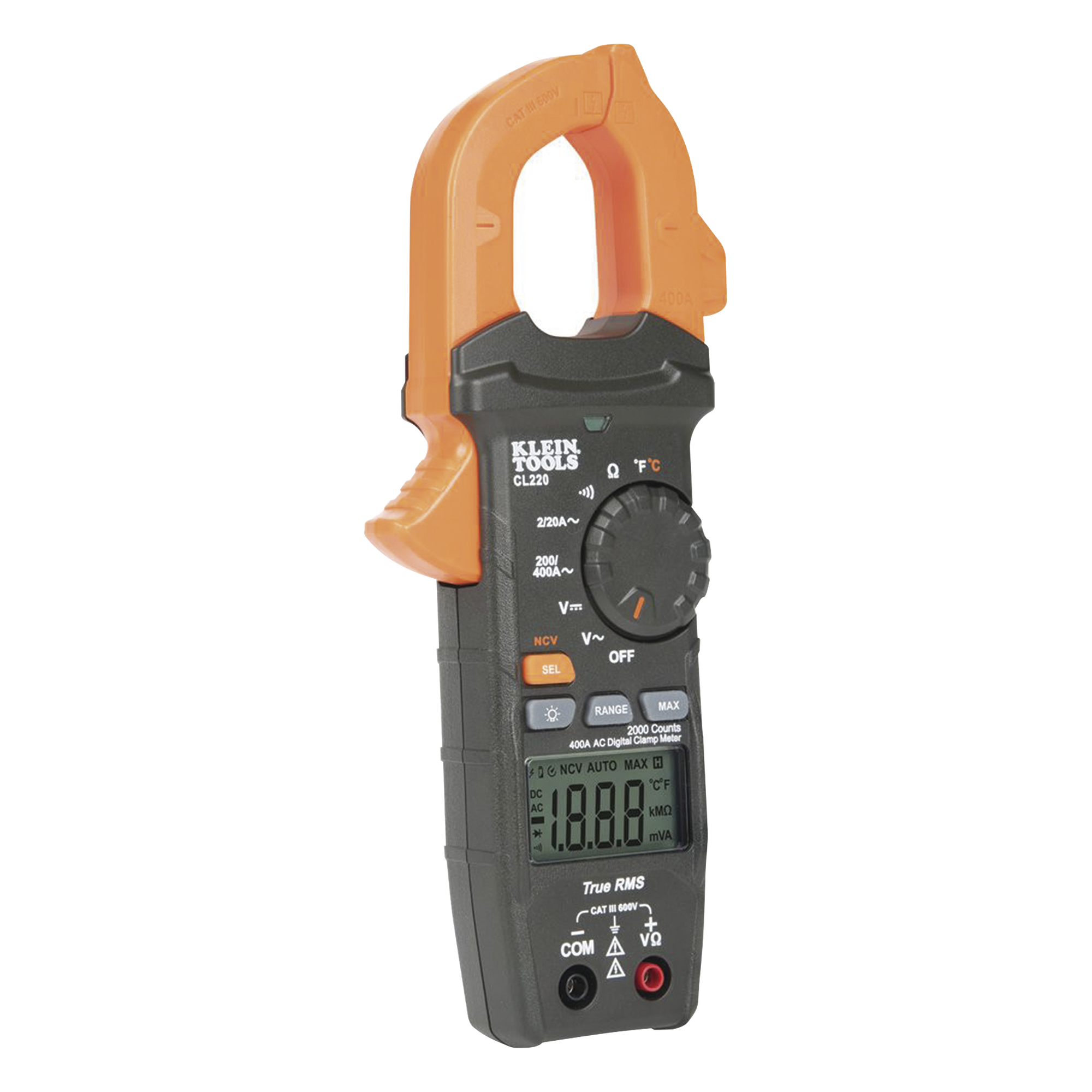 Amperímetro Digital de Gancho de Rango Automático de 400 A CA con Medidor de Temperatura.
