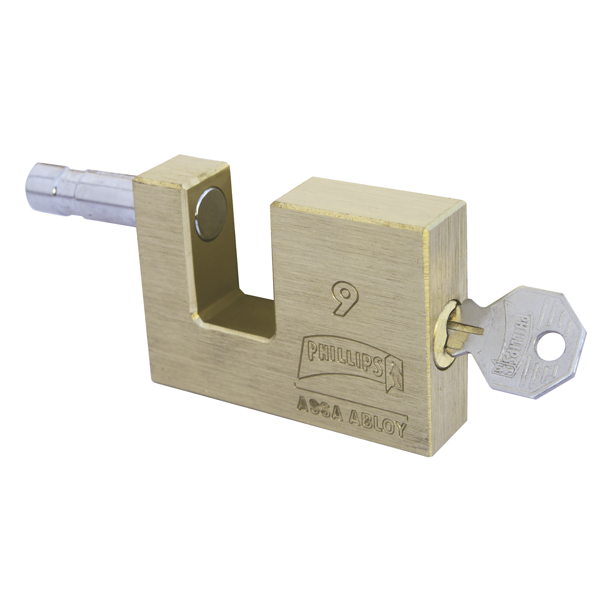 Candado para Cortina Metálica # 9 / Llave PH-52 para 5 pernos de combinación / Cuerpo de Latón. — PHILLIPS-ASSA ABLOY · SKU MX111
