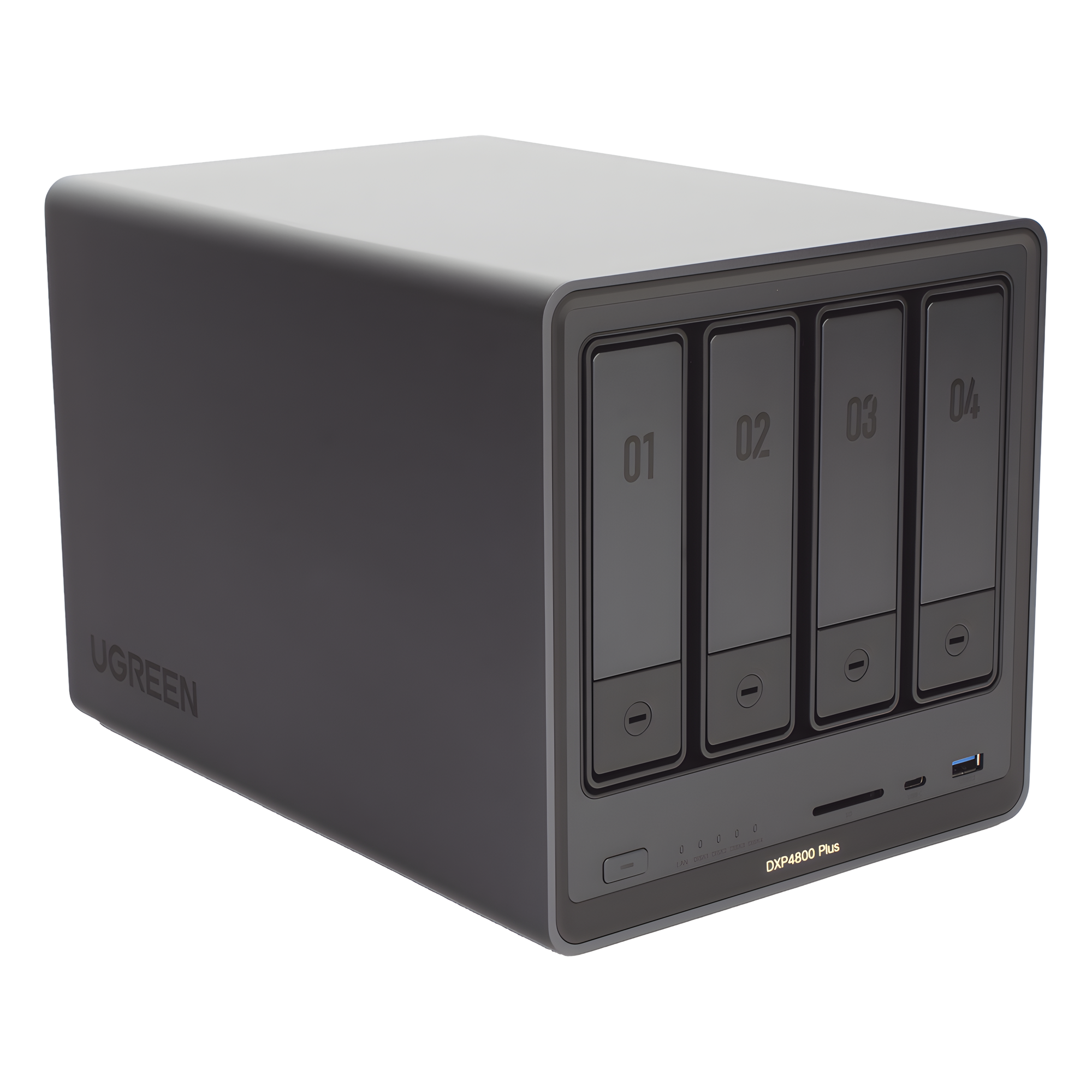 NAS UGREEN NASync DXP4800 Plus / Procesador Intel Pentium Gold 8505 5 Núcleos / 4 Bahías SATA + 2 M.2 NVMe PCIe 4.0 / 8GB DDR5 Expandible a 64GB / 10GbE + 2.5GbE / USB 3.2 Gen 2 Tipo C / HDMI 4K / Sistema Almacenamiento Conectado Red