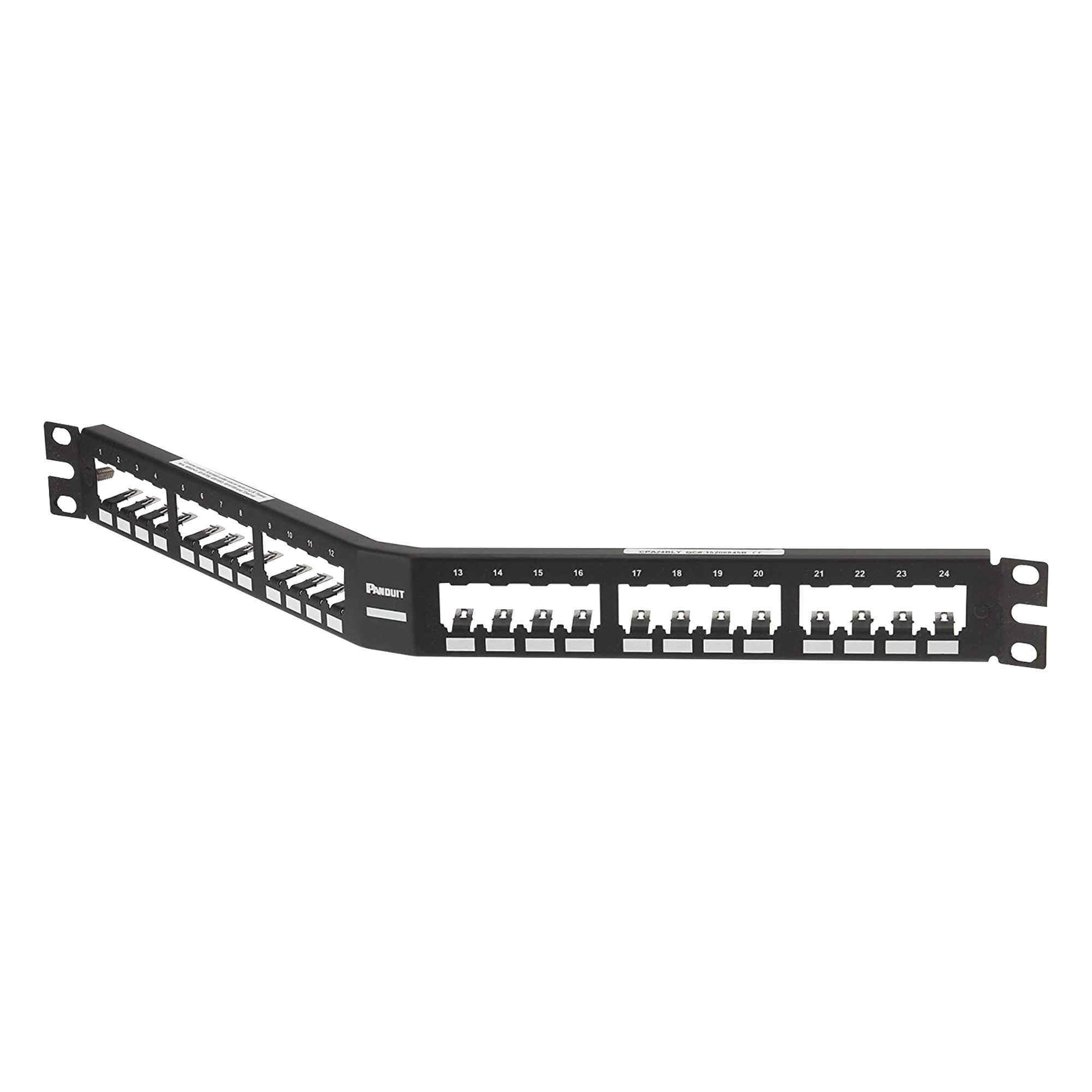 Panel de Parcheo Modular Mini-Com (Sin Conectores), Angulado, Totalmente Blindado, de 24 Puertos, 1UR — PANDUIT · SKU CPA24BLY