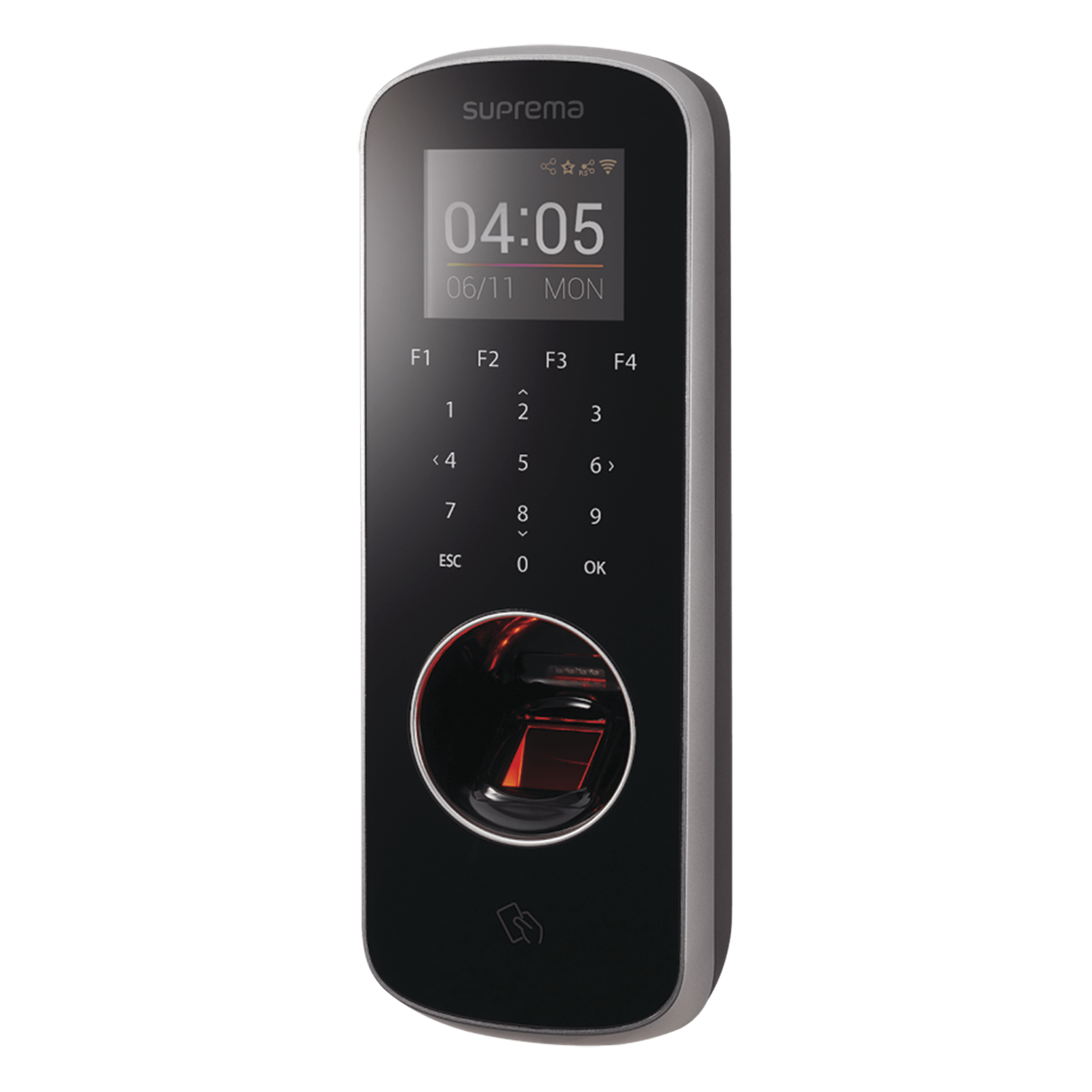 BioStation L2 Lector de Huella Delgado con Teclado Touch y Lector 13.56 MHz MIFARE®/ NFC /DESFire/DESFire EV1/ Felica — SUPREMA · SKU BSL2OM