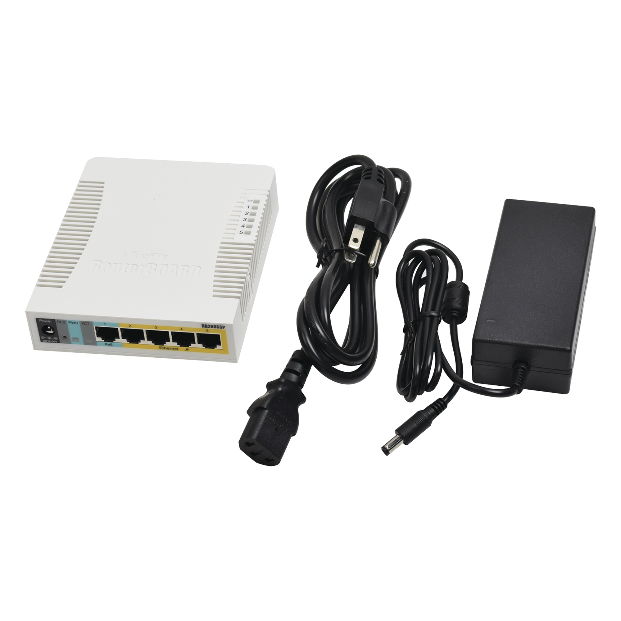 (RB260GSP) Switch Mikrotik 5 puertos PoE (Pasivo) (1in/4out) Gigabit Ethernet y 1 SFP