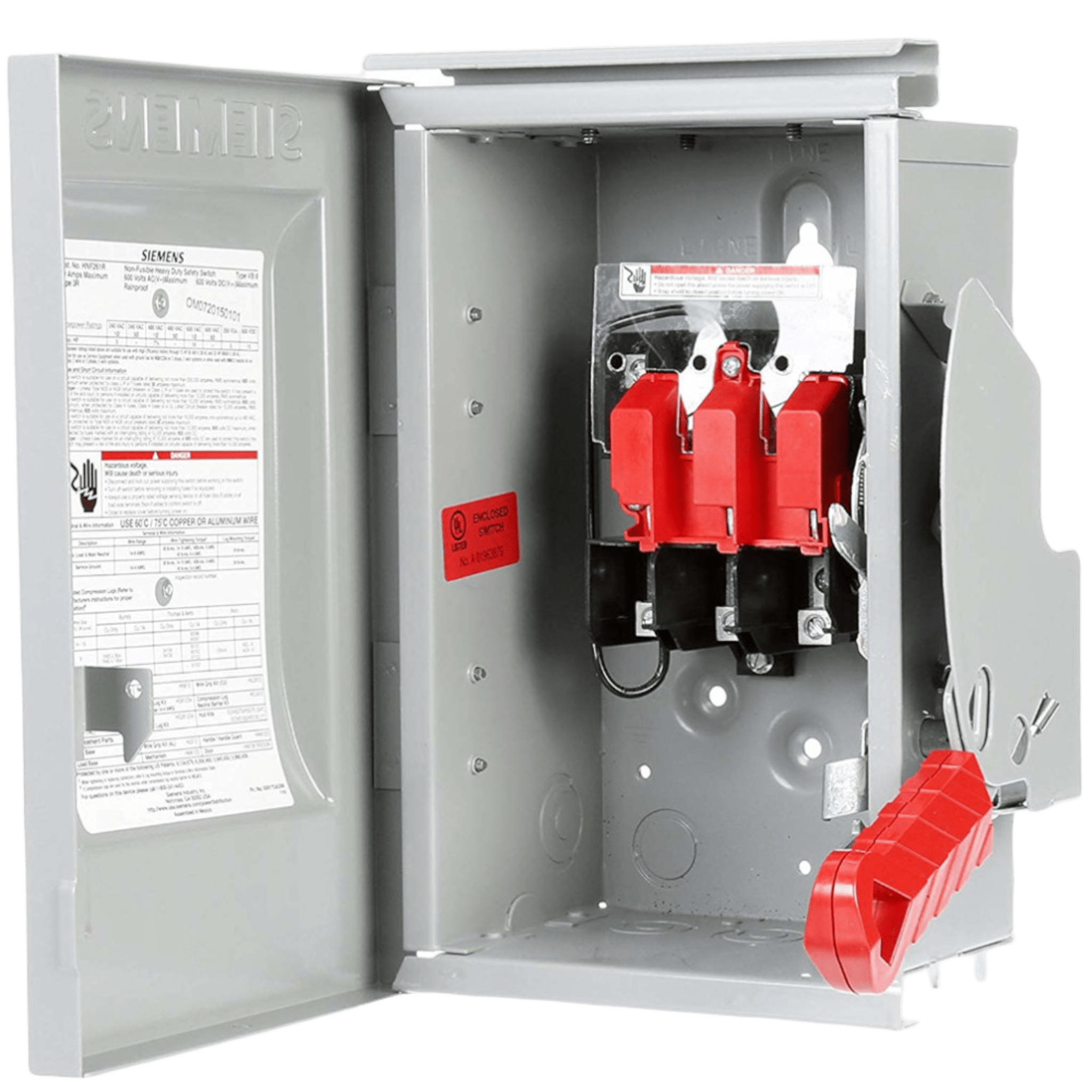 Interruptor de Seguridad HNF361, 600Vca, 3 polos, 30 Amp, sin portafusibles, Nema 1.