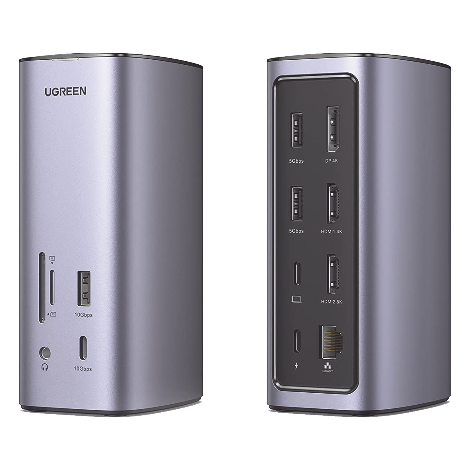 Docking Station USB-C 12 en 1 / 8K HDMI / 4K DisplayPort / USB 3.2 Gen 2 10Gbps / Gigabit Ethernet / Lector SD+MicroSD / Audio 3.5mm / PD 100W — UGREEN · SKU 90325