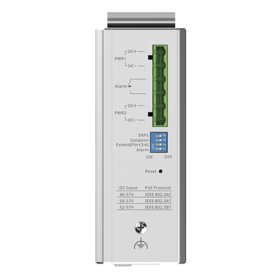 Switch Industrial PoE+ hasta 180 watts , Ideal para temperaturas Extremas y protección contra descargas, 1 puerto PoE++ 60W y 3 puertos PoE+ 30W, 2 SFP Uplink