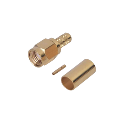 Conector SMA Macho Inverso de anillo plegable para cable RG-142/U, Oro/Oro/Teflon. — RF INDUSTRIES,LTD · SKU RP-3000-1C1