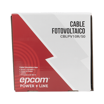 Kit de 2 rollos de 50 metros de cable fotovoltaico de cobre, rojo y negro, calibre 10 AWG (6mm²), Tipo PV, 1000/2000 V y 120°C.