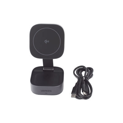 Cargador Inalámbrico 2 en 1 25W / Tecnología Magnética Qi 2 / 15W para Teléfono + 5W para Auriculares / Puerto USB-C 5W / Protecciones Múltiples / Cable USB-C Incluido
