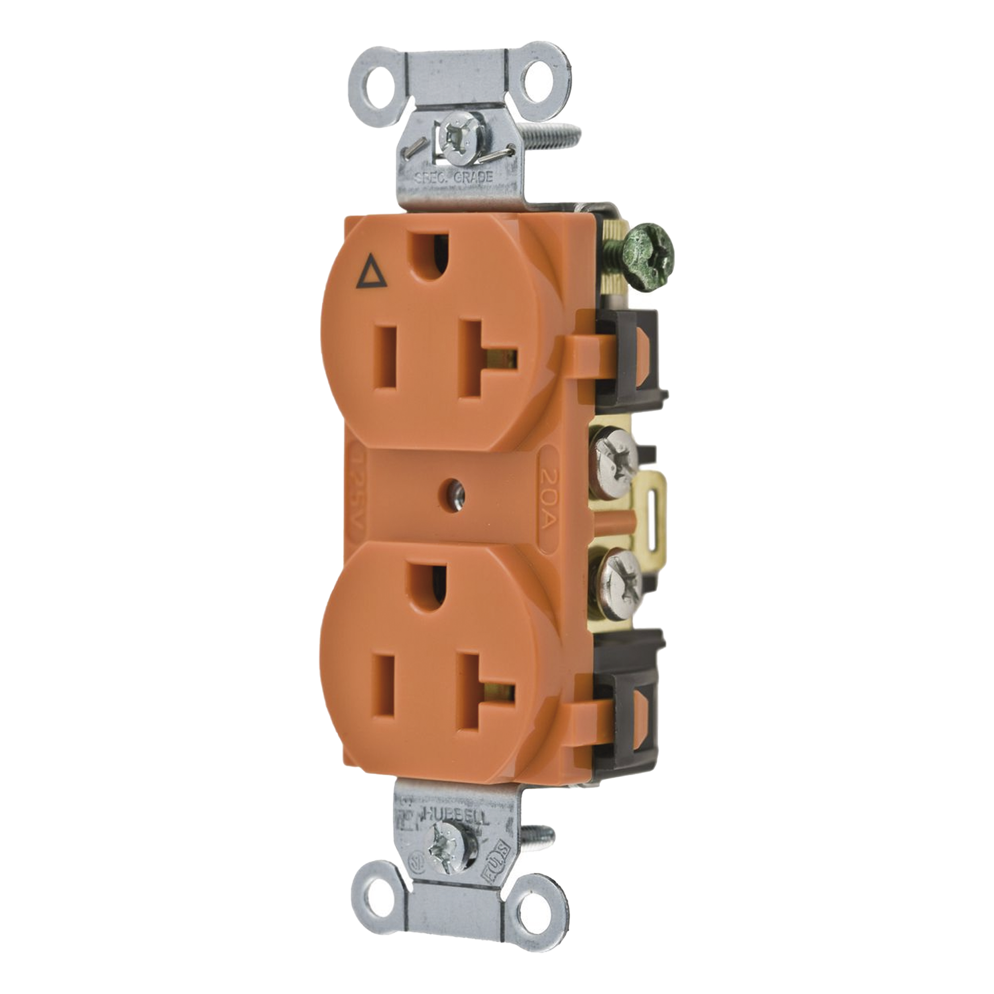 Contacto Dúplex Conexión a Tierra Aislada/ 20 A 125 V/ 2 polos 3 Hilos/ Color naranja/ Nema 5- 20R/ Grado Comercial. — HUBBELL · SKU HUB-IG5352