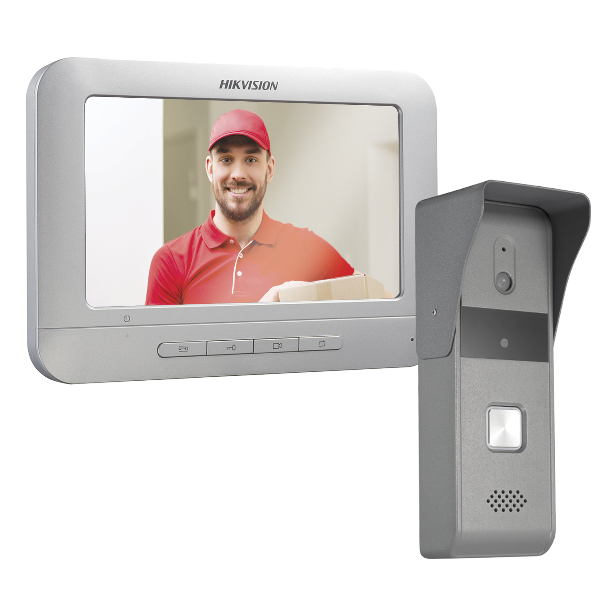 Kit de Videoportero Analógico con Pantalla LCD a Color de 7" / Frente de Calle para Exterior IP65 / Salida de Relevador — HIKVISION · SKU DS-KIS203-T