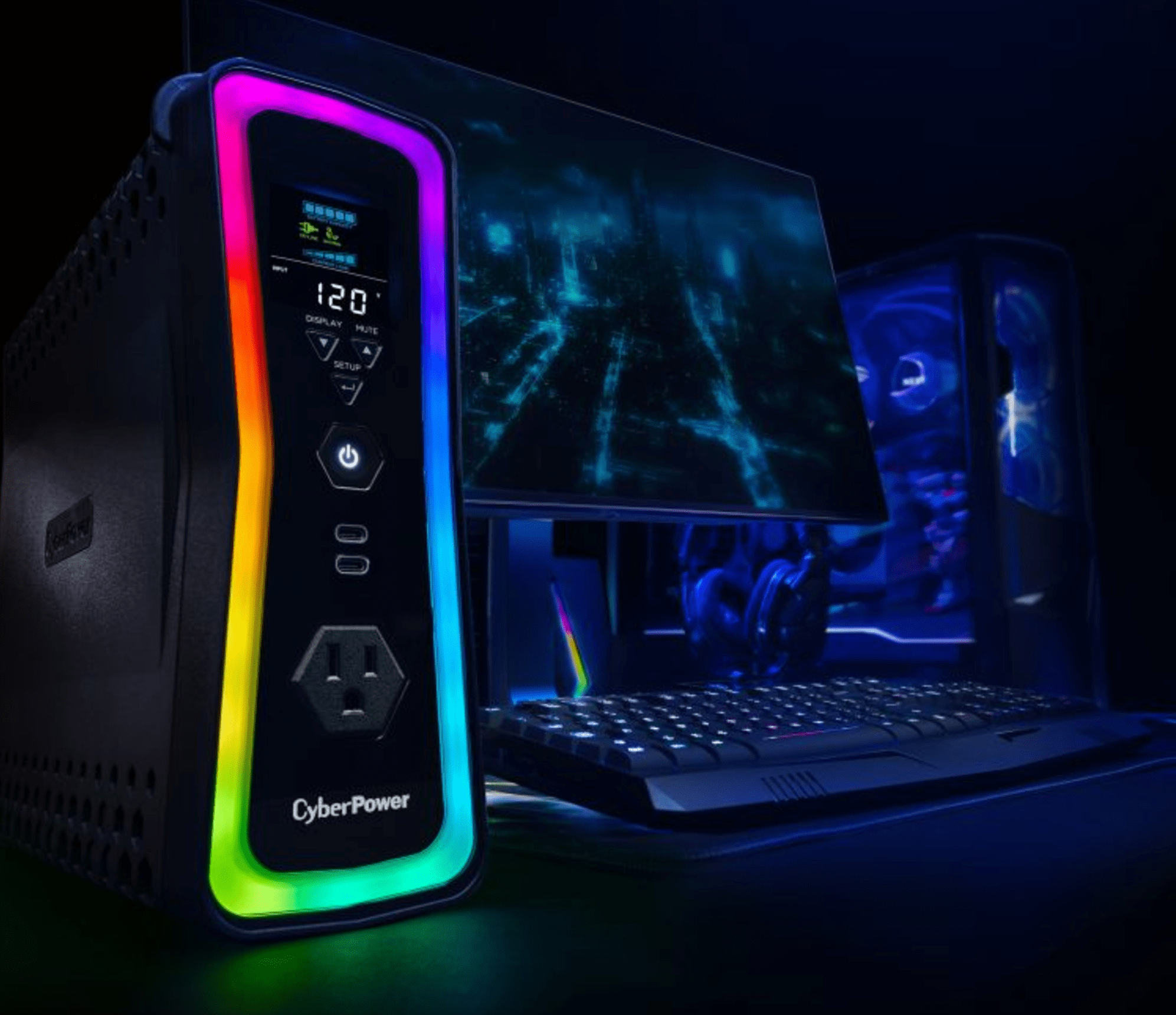 UPS Gamer de 1500 VA/1000 W, Topología Línea Interactiva, Entrada 120 Vca NEMA 5-15P, y 13 Salidas NEMA 5-15R, Puerto USB, Con Regulador de Voltaje (AVR)
