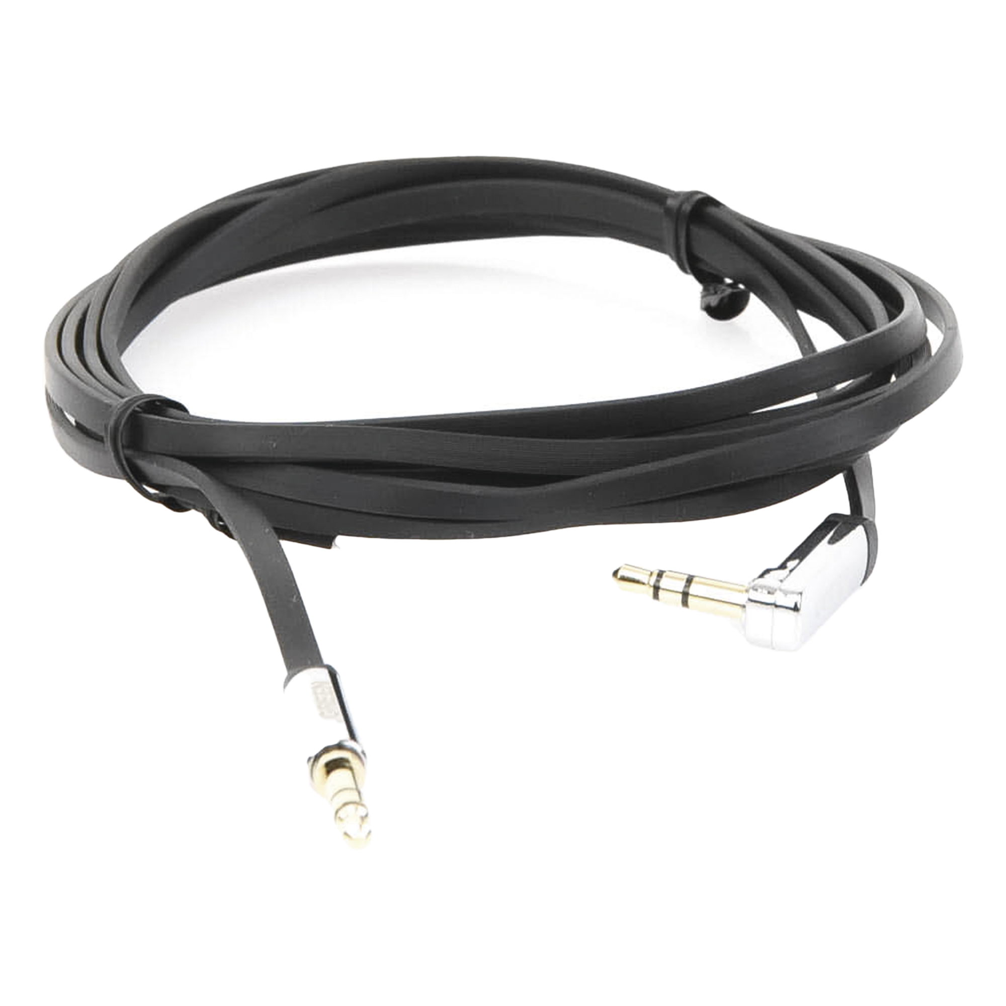 Cable Auxiliar Plano 2 Metros / Conector 3.5mm a 3.5mm / Macho-Macho / Recto a Angulo / Ángulo de 90° en una de sus Puntas / Color Negro