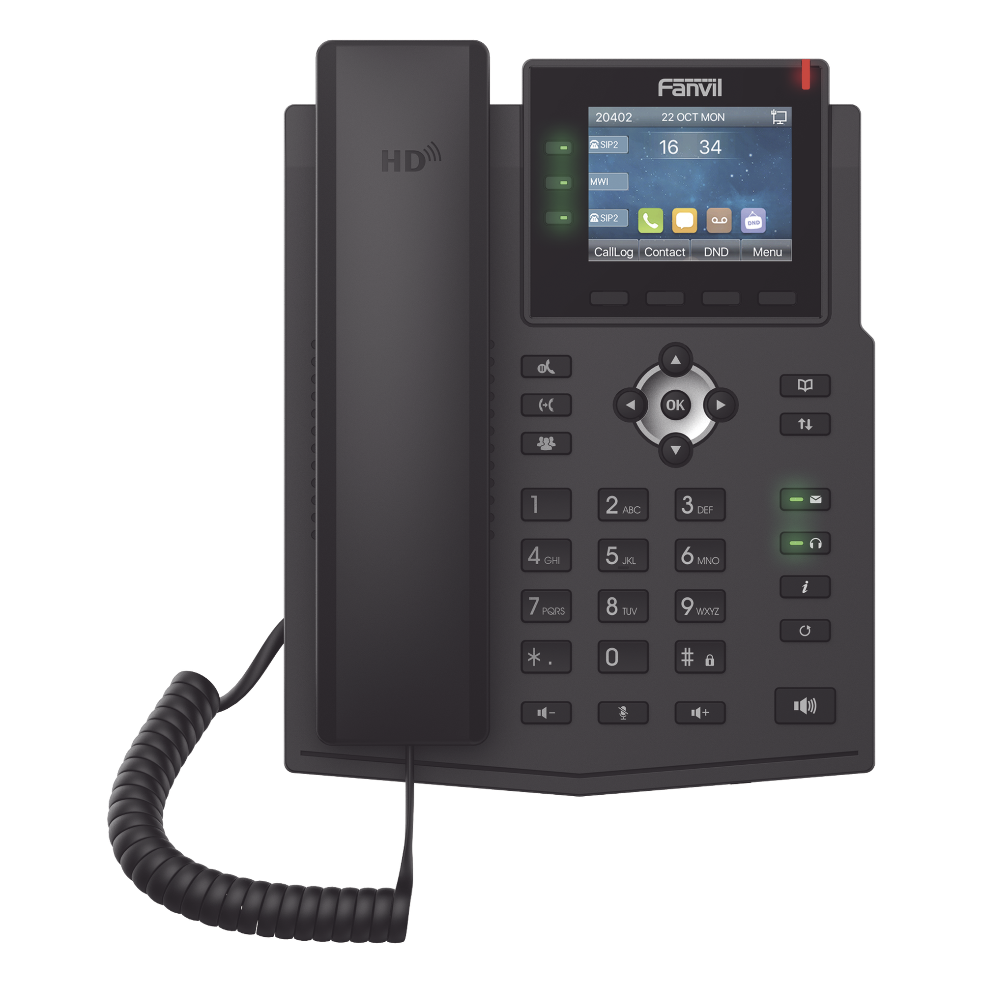 Teléfono IP / 6 Líneas SIP / Pantalla LCD a Color 2.8" / Audio HD G.722 y Opus / Conferencia 3 Vías / Puertos Gigabit / PoE 802.3af / OpenVPN / IPv6 — FANVIL · SKU X3U