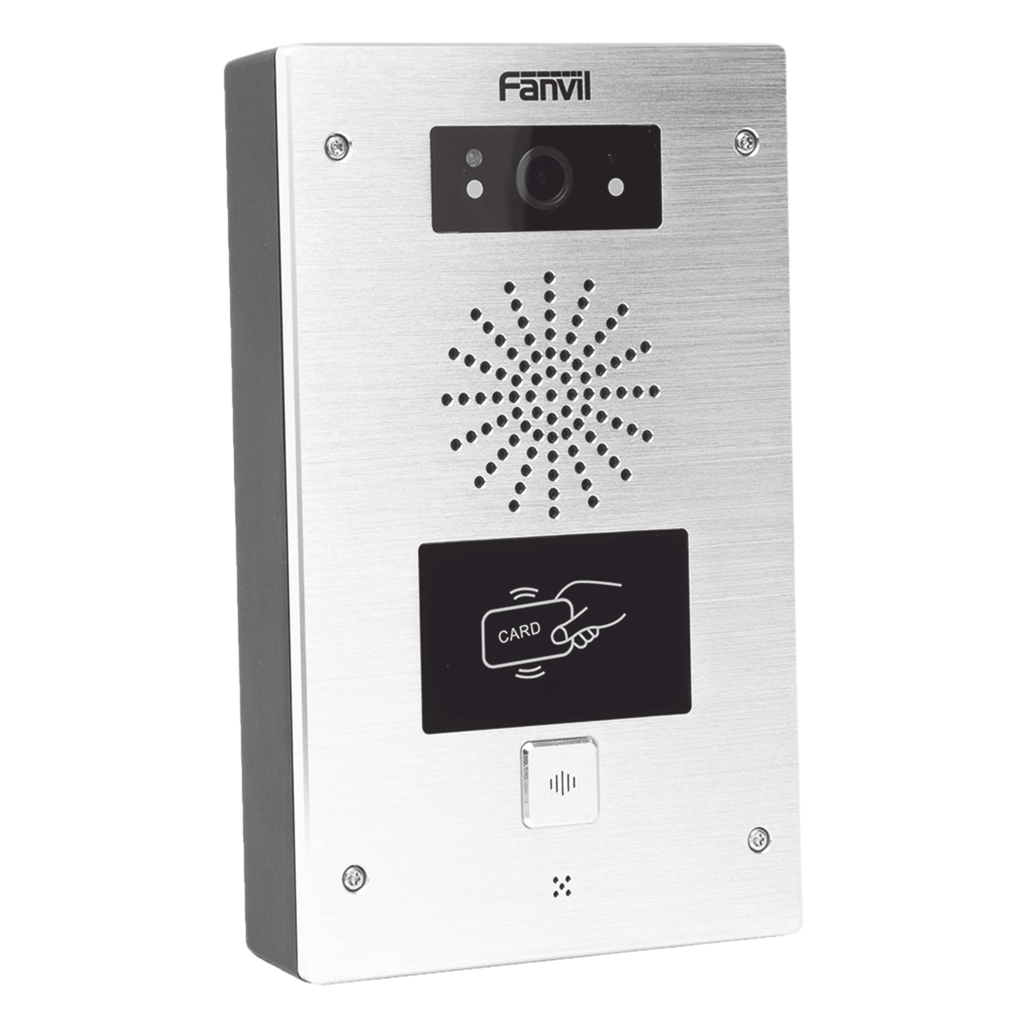Video portero IP, 2 líneas SIP, 2 relevadores, lector de tarjeta RFID, Compatible con NVR Hikvision por Onvif, con botón para llamada, anti-vandálico, PoE, IP65 e IK10, PoE — FANVIL · SKU I32V