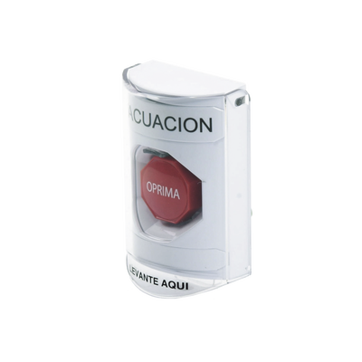 Botón de Evacuación, Cubierta de Policarbonato Súper Resistente de Superficie con Espaciador, Restablecimiento con Llave, Con Bocina de Advertencia