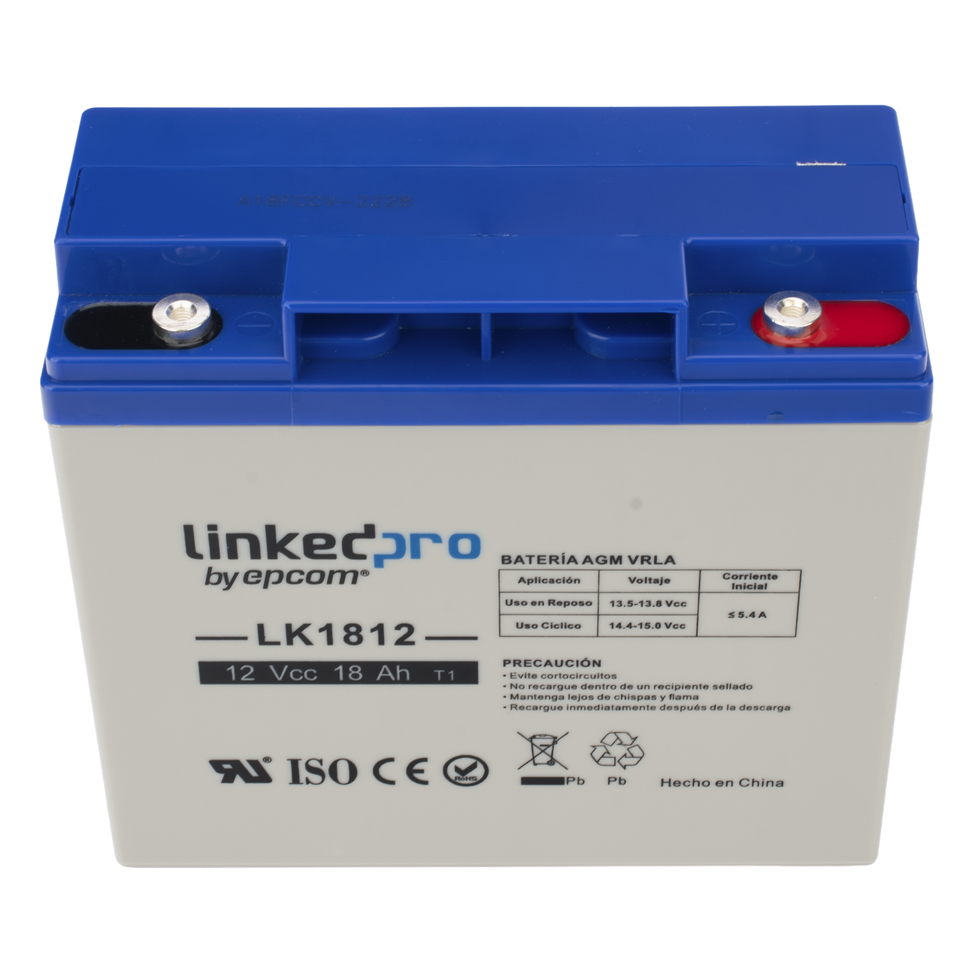 Batería de respaldo 12 V | 18 Ah | AGM | Especial para Seguridad Electrónica | UPS | Sistemas de Emergencia | Vida útil 5 años | Terminales T1 — LINKEDPRO BY EPCOM · SKU LK1812