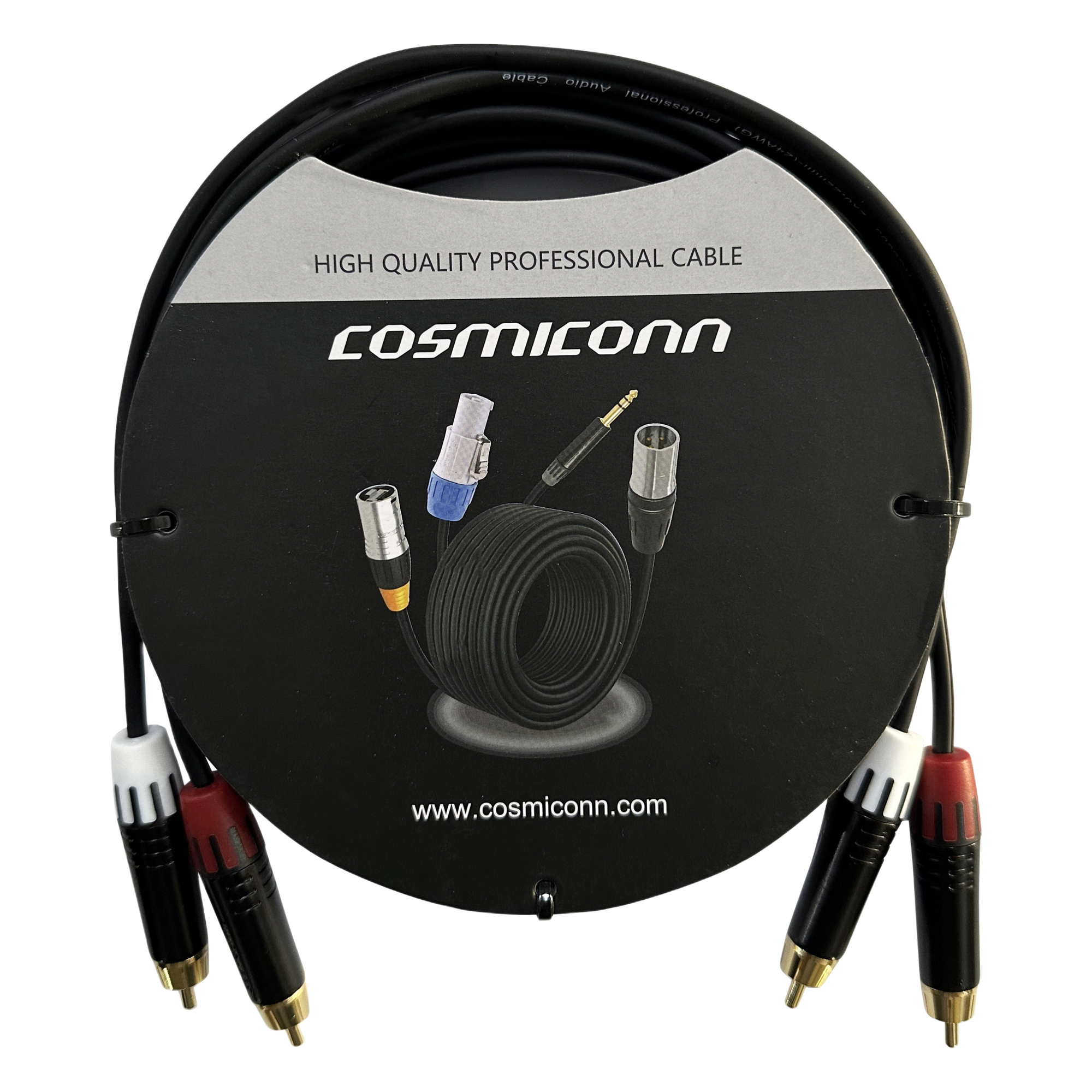 Cable 2 RCA x 2 RCA, conectores negros, con diferenciador de blanco y rojo (2x MT380-RD - 2x MT380-WH), length 3m — COSMICONN · SKU CRC032RM2RM3001