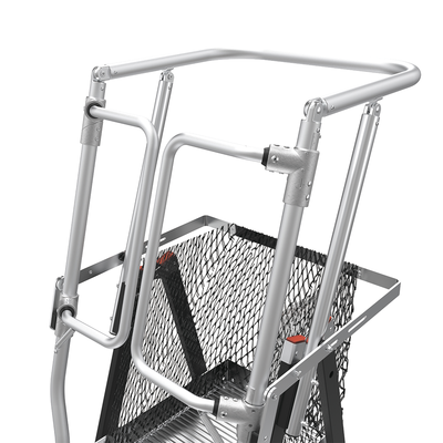 Escalera de Fibra de Vidrio con Jaula de 8'-14' (2.44 - 4.27 m). Con Ajuste en Ruedas (RATCHET™ Leveler) (SKU:18515-817).