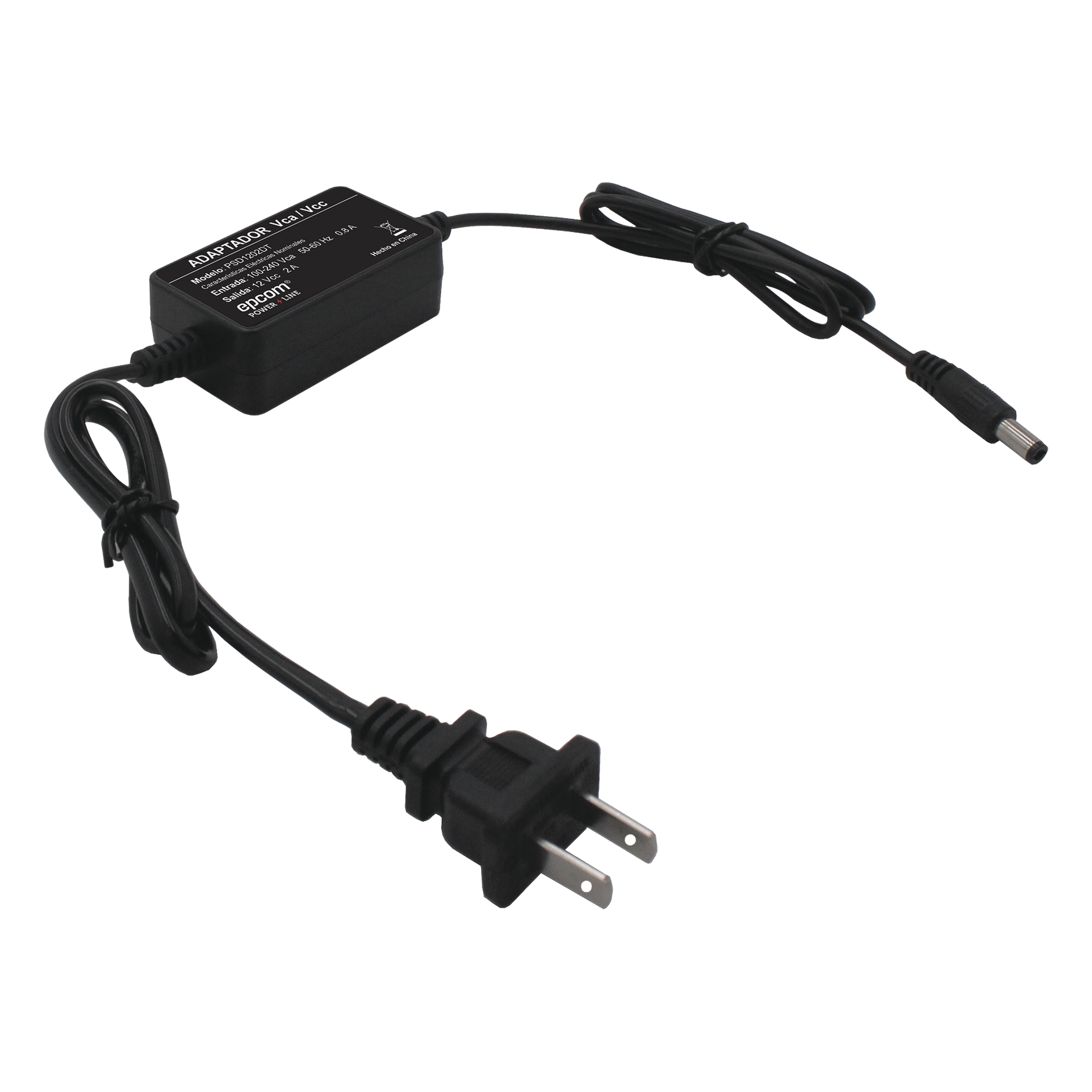 Fuente de Poder 12 Vcc / 2 Amp / Con Terminales de Extensión / Distancias de cable hacia Vca 50 cm / Distancia de cable hacia dispositivo de 50 cm — EPCOM POWERLINE · SKU PSD1202DT