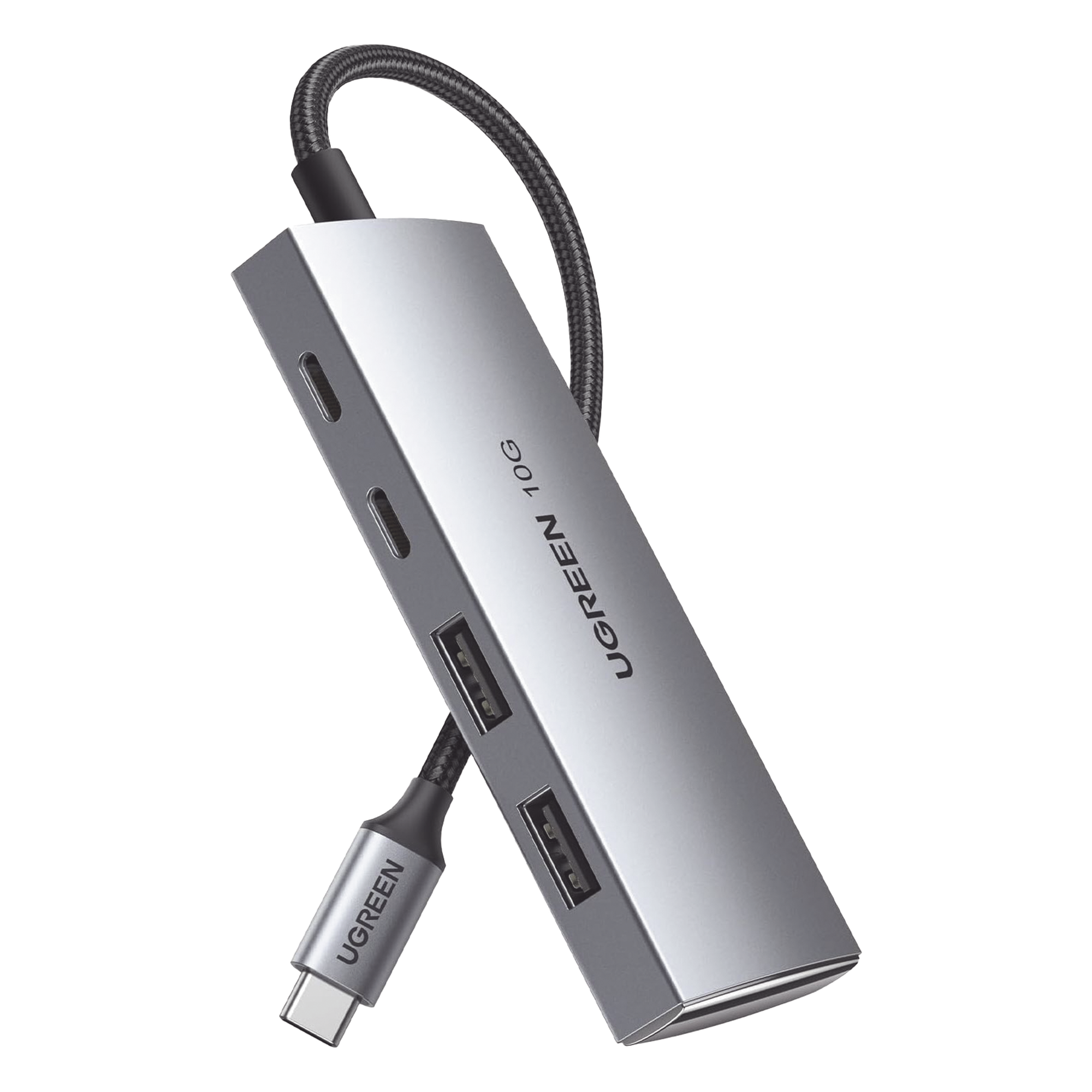HUB USB-C 3.2 Gen 2 / 4 Puertos / 10 Gbps / Aluminio / Nylon Trenzado / Multiplataforma — UGREEN · SKU 30758