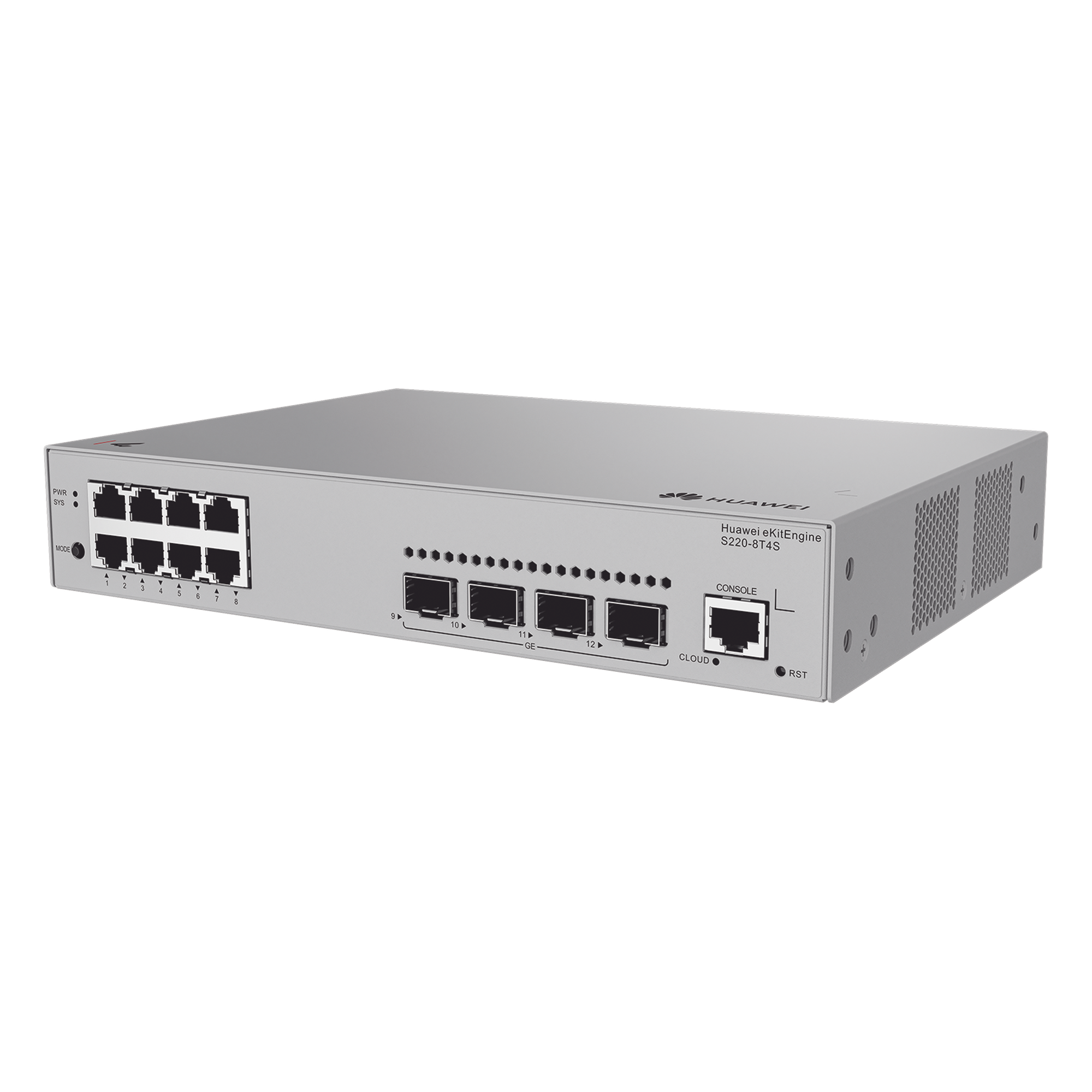Switch de Acceso eKit Administrable Capa 2 / 8 Puertos Gigabit / 4 Puertos SFP / 1 Puerto de Consola / Gestión Gratuita desde la Nube / Libre de Licenciamiento — HUAWEI · SKU S220-8T4S