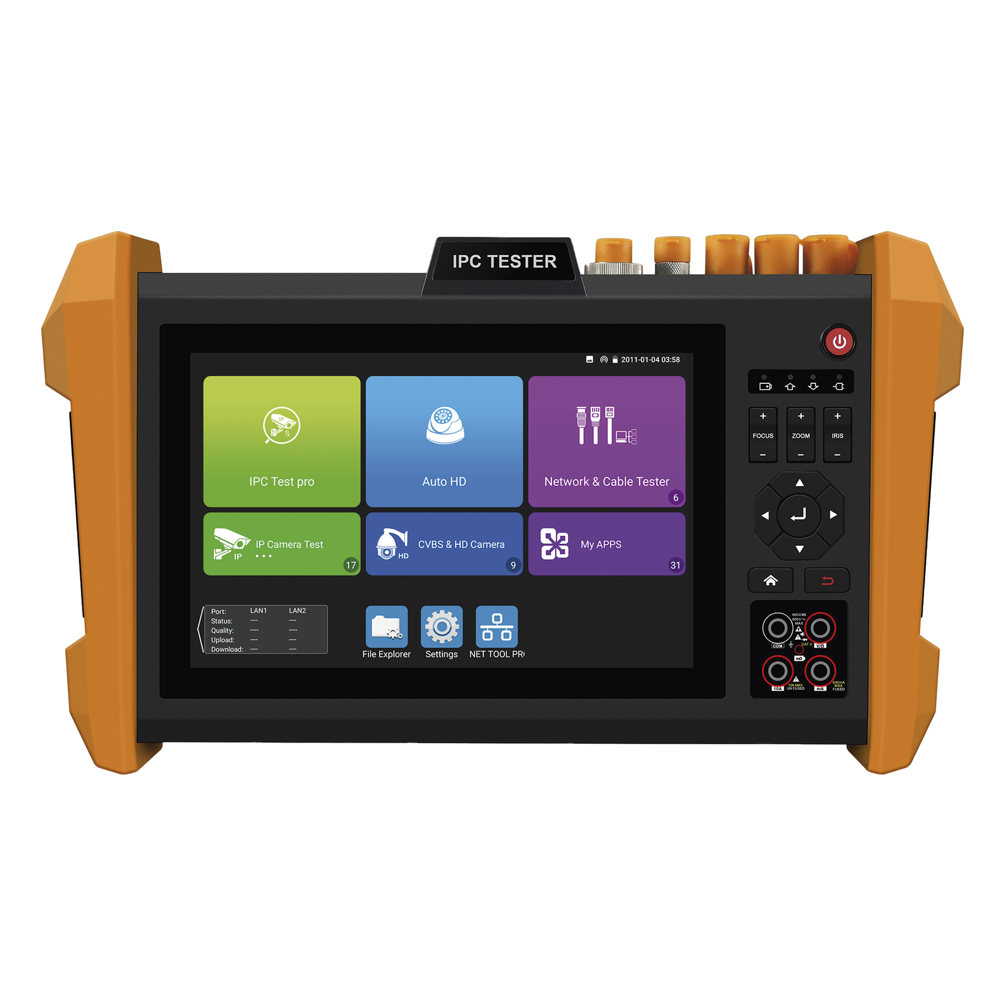 Tester Profesional Multifunción | Pantalla Táctil 7" | Láser Integrado | Cámara Integrada | Prueba IP/HD Coaxial | 4K/8K | H.265/H.265 | ONVIF | WiFi | Analizador de Cable | Medidor de Potencia Óptica y Red | TDR | — EPCOM · SKU TPTURBO8KPLUS