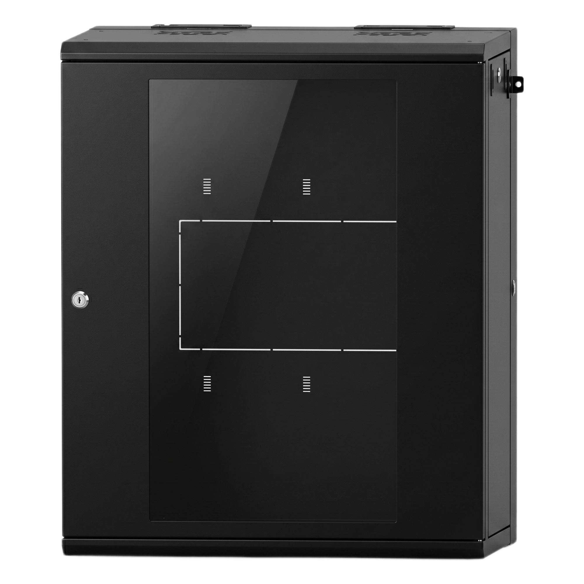 Gabinete Rack / 16 Unidades Rack (UR) / Puerta Cristal Templado / Montaje Pared / Acero Calibres 18-22 / Abatible 120° / Ventilación 120 mm — LINKEDPRO · SKU SR-19-16-GAPV5