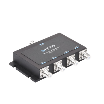 Divisor de potencia de 4 vías para la distribución de señal a dos antenas de servicio | 6 dB de pérdida por puerto | Conectores F hembra
