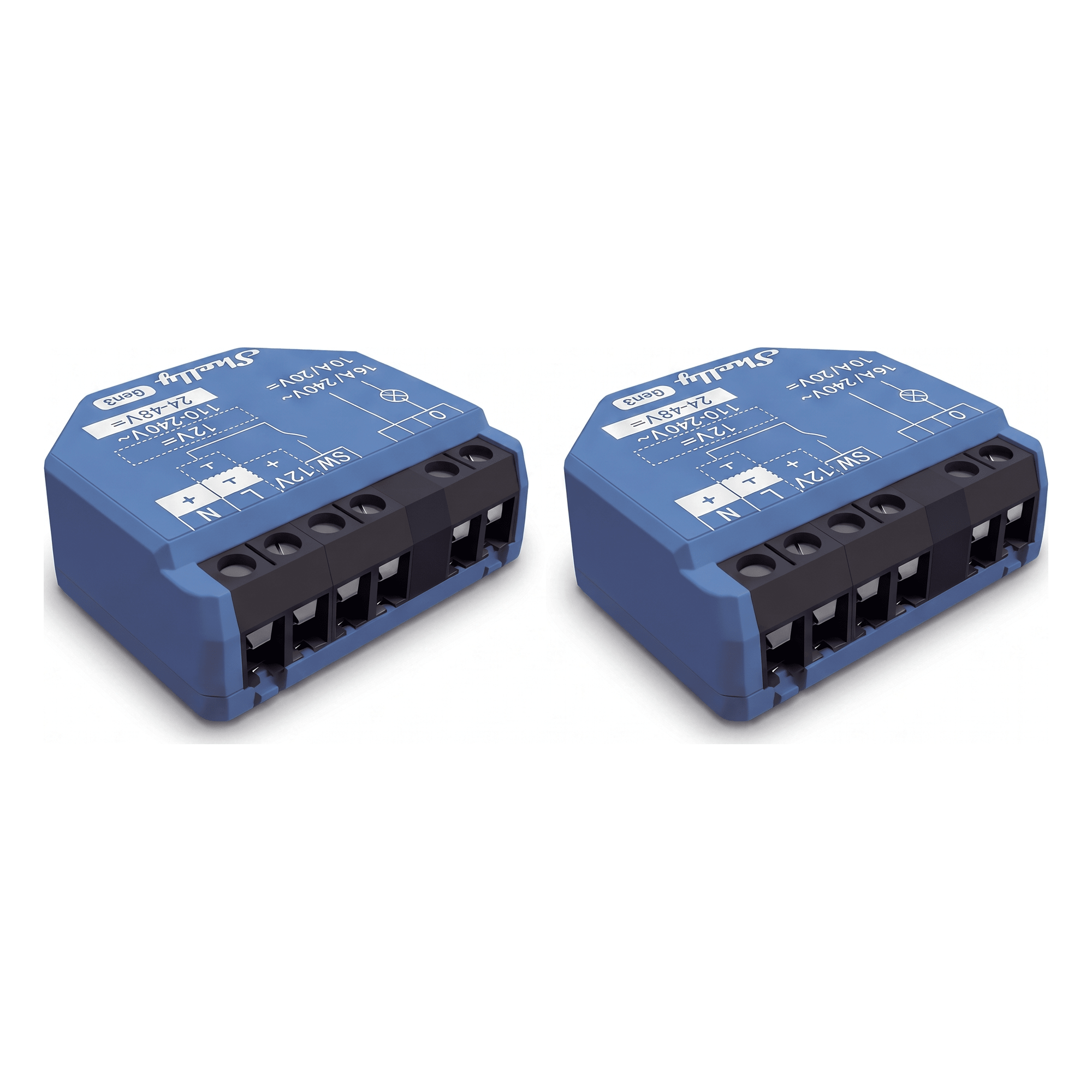 Relevador inalámbrico inteligente 16A, 110-230 V, 1 salida de contacto seco, compatible con asistente de voz Alexa, Google Home — SHELLY · SKU SHELLY1GEN3X2