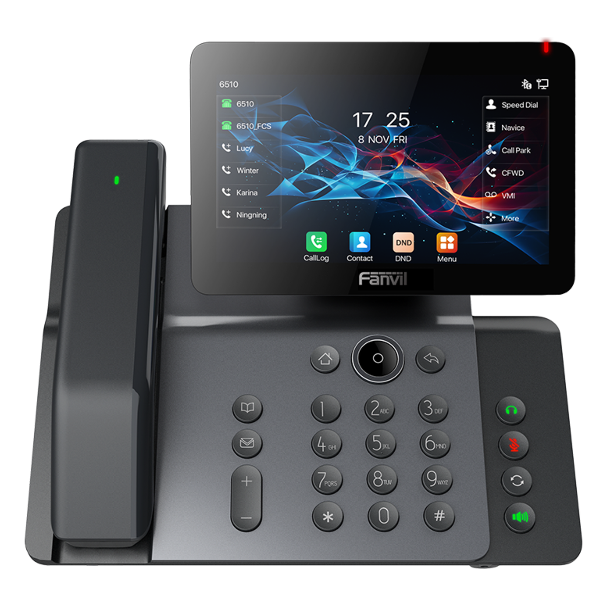 Teléfono IP / Handset Inalámbrico Bluetooth / 20 Líneas SIP / Pantalla IPS Táctil 7" HD / Conferencia 6 Vías / Puertos Gigabit / PoE 802.3af / Wi-Fi 6 / Bluetooth 5.4 / USB 2.0 — FANVIL · SKU V66-PRO