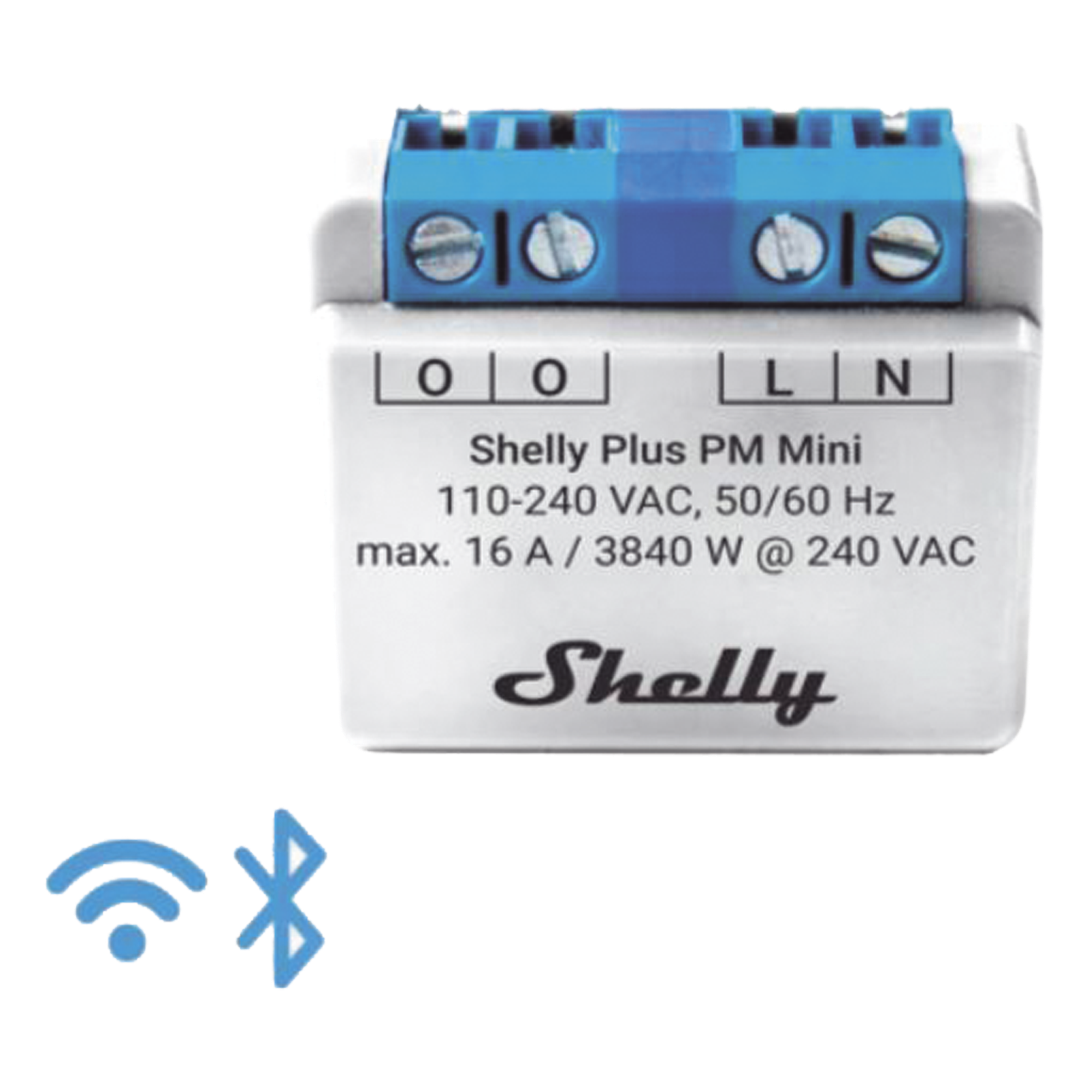 El medidor de potencia más pequeño, inteligente con Wi-Fi, medición de consumo, 1 canal 16A, — SHELLY · SKU SHELLYPLUSPMMINI