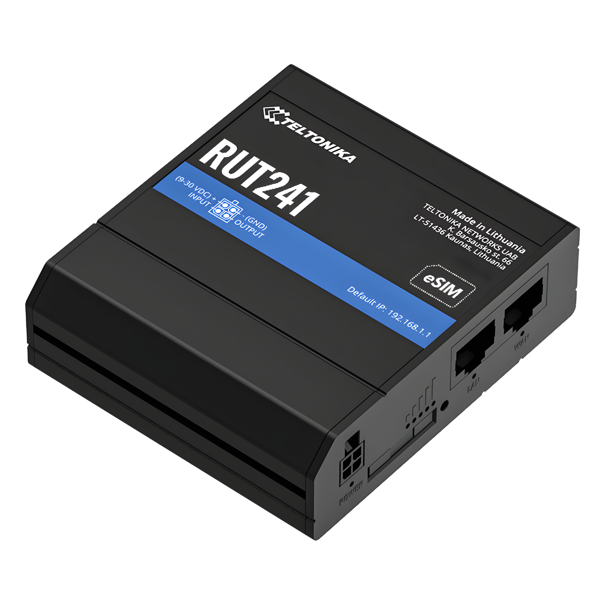 Industrial Cellular Router,Soporta eSIM/ 2 puertos ethernet 10/100Mbps /WiFi 802.11b/g/n /WAN Failover — TELTONIKA · SKU RUT241