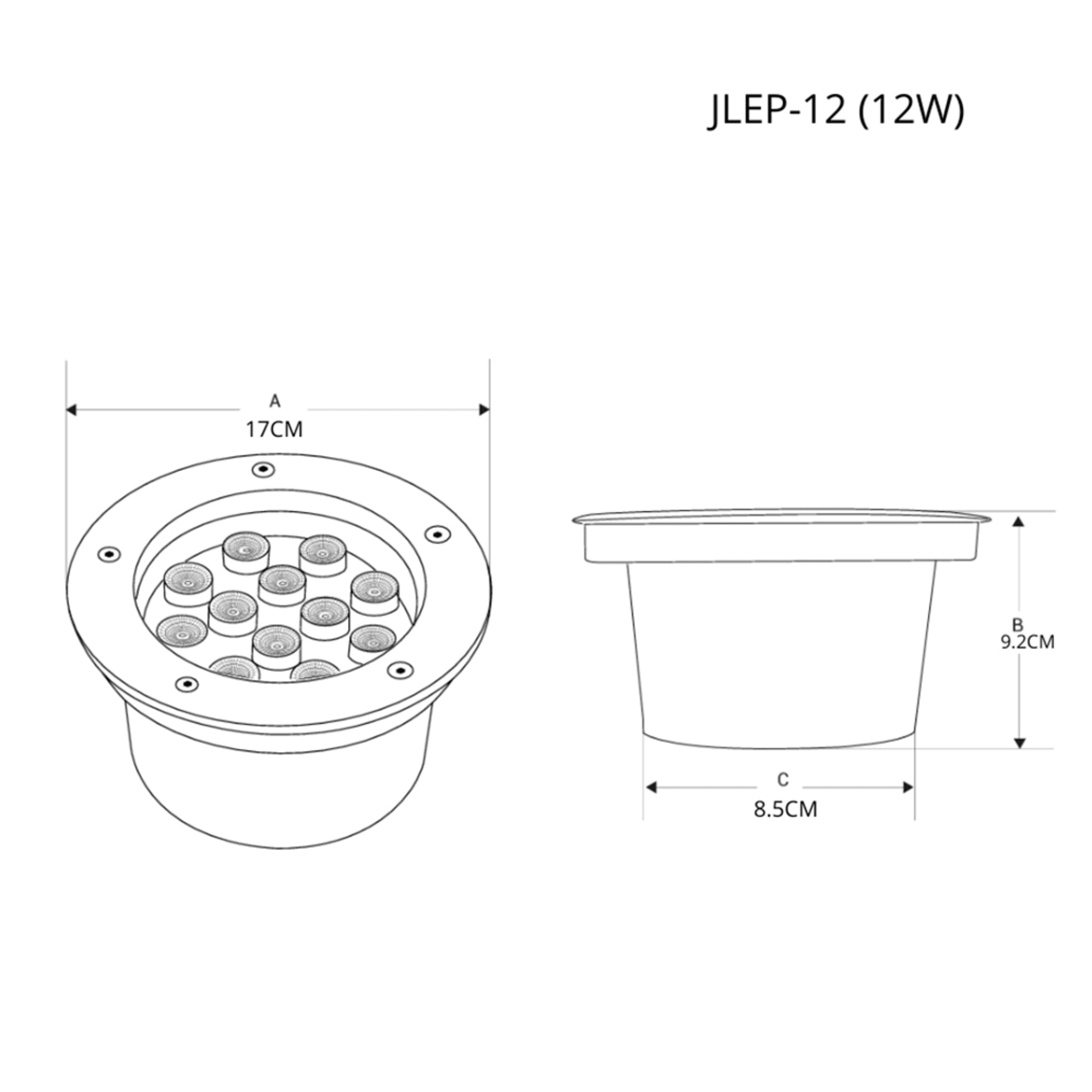 Luminario Empotrar en Piso / Uso en Exterior IP66 / Multivoltaje 110-240V~ 60Hz / Temperatura de Color 6500K / Ángulo de Luz 36° / Aleación de Aluminio y Vidrio Templado / No Dimeable